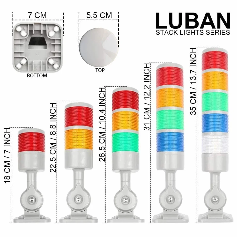 LUBAN Wieża sygnalizacyjna LED, przemysłowe światła ostrzegawcze, lampa kolumnowa z obrotową podstawą, stałe migające światło przełączane, 12 V 24 V DC (1 warstwa, bez brzęczyka)