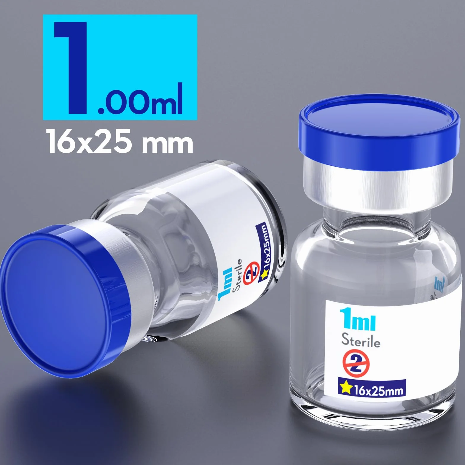 1ml, sterylne, puste, szklane fiolki z samoregenerującym się portem wtryskowym i zakrętką, 10 sztuk