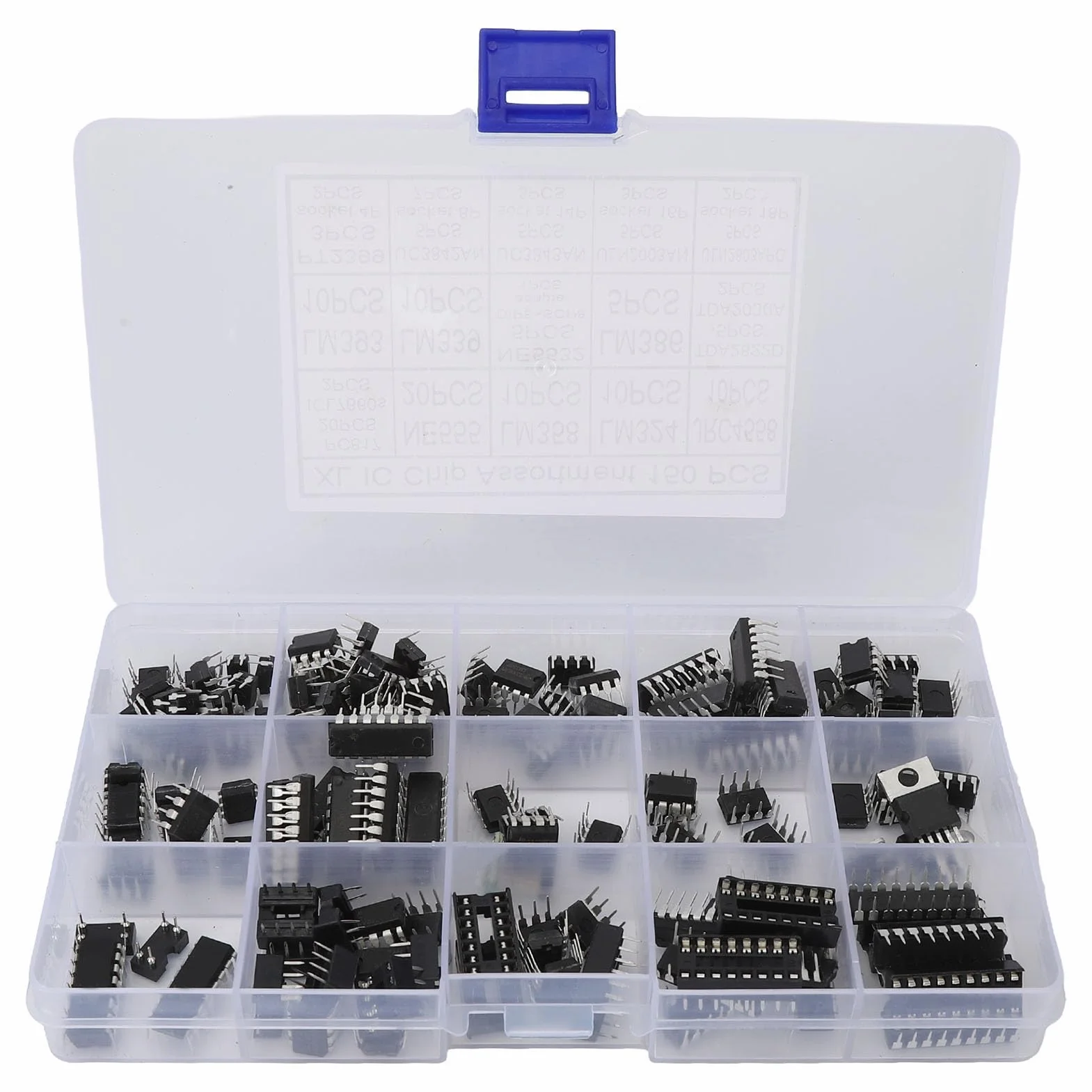 Zestaw Asortymentowy IC Opamp Oscillator – 150 szt. Zintegrowany Zestaw Układów Scalonych XL, Chipy i Gniazda do Sprzętu Elektronicznego