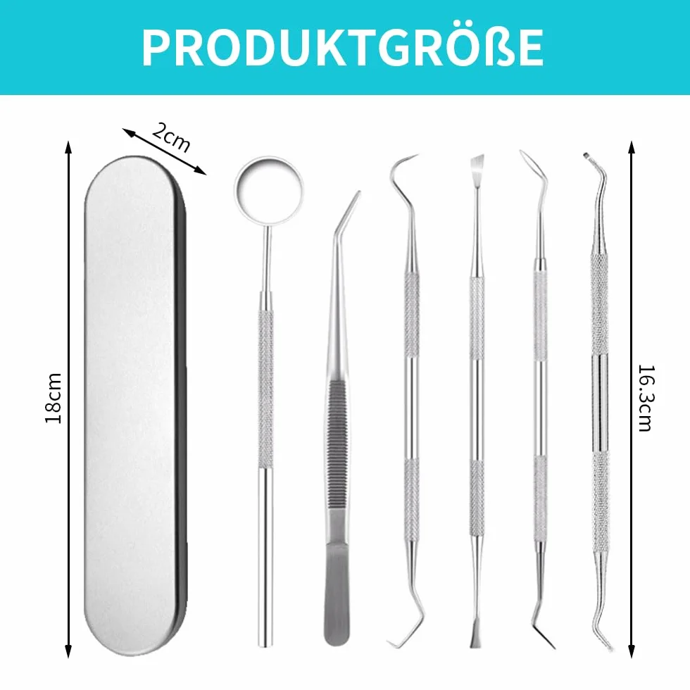 Dreamil Zestaw 6 sztuk do czyszczenia zębów, zestaw do czyszczenia zębów, sztućce dentystyczne, stal nierdzewna, lusterko dentystyczne, lustro jamy ustnej, pęseta do zębów, sonda dentystyczna