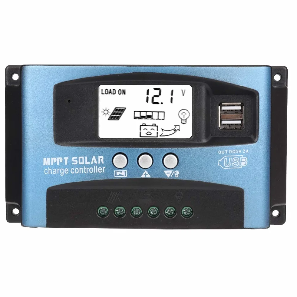 Kontroler ładowania Fydun MPPT, płytka PCB, podwójny kontroler USB do panelu słonecznego 12 V / 24 V, wyświetlacz LCD, automatyczny kontroler akumulatora 40/50/60 / 100A