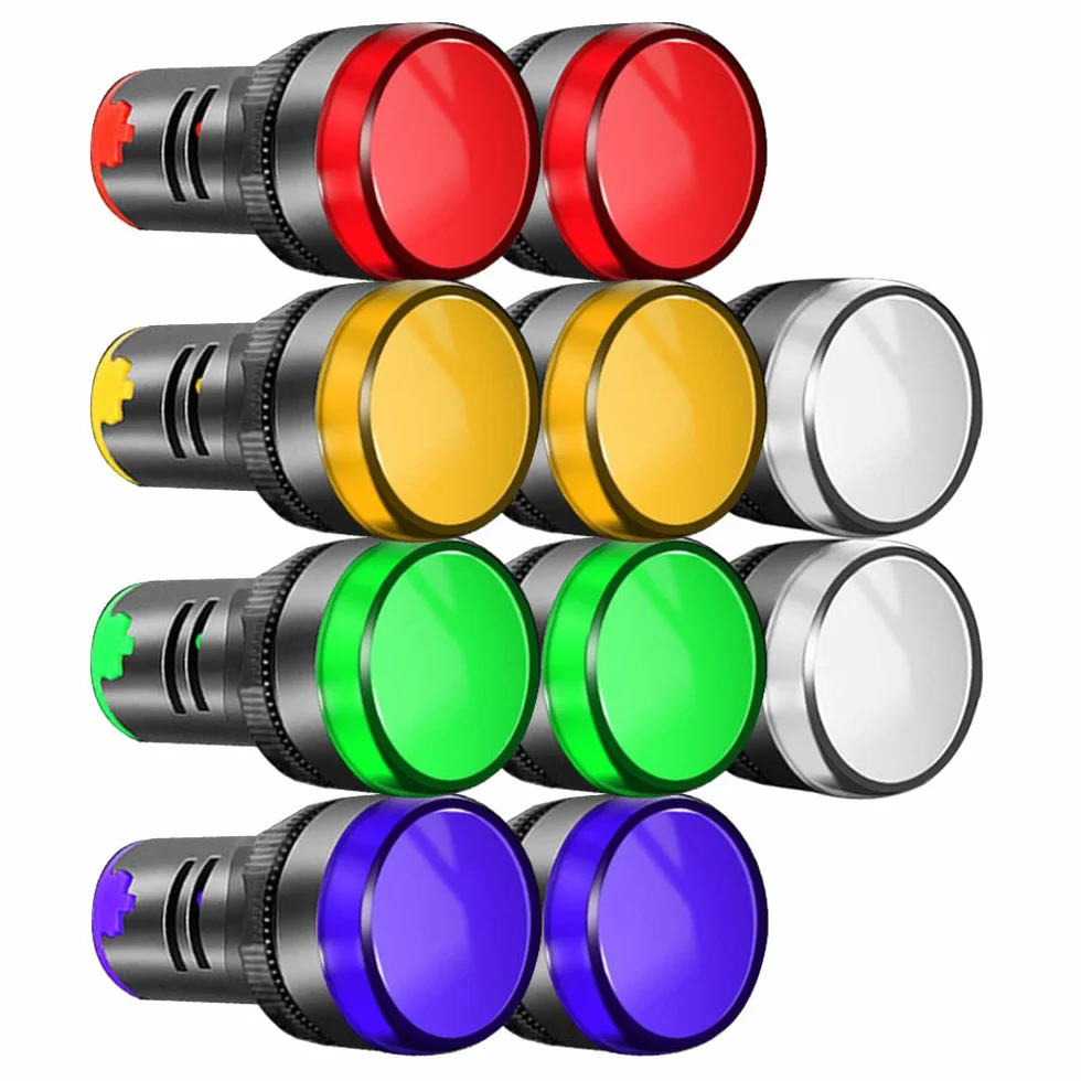 Gebildet Lampka Kontrolna LED 22mm 220-380Vac Do Montażu Na Panelu Podtynkowym 10 Sztuk Czerwony Zielony Niebieski Pomarańczowy Biały