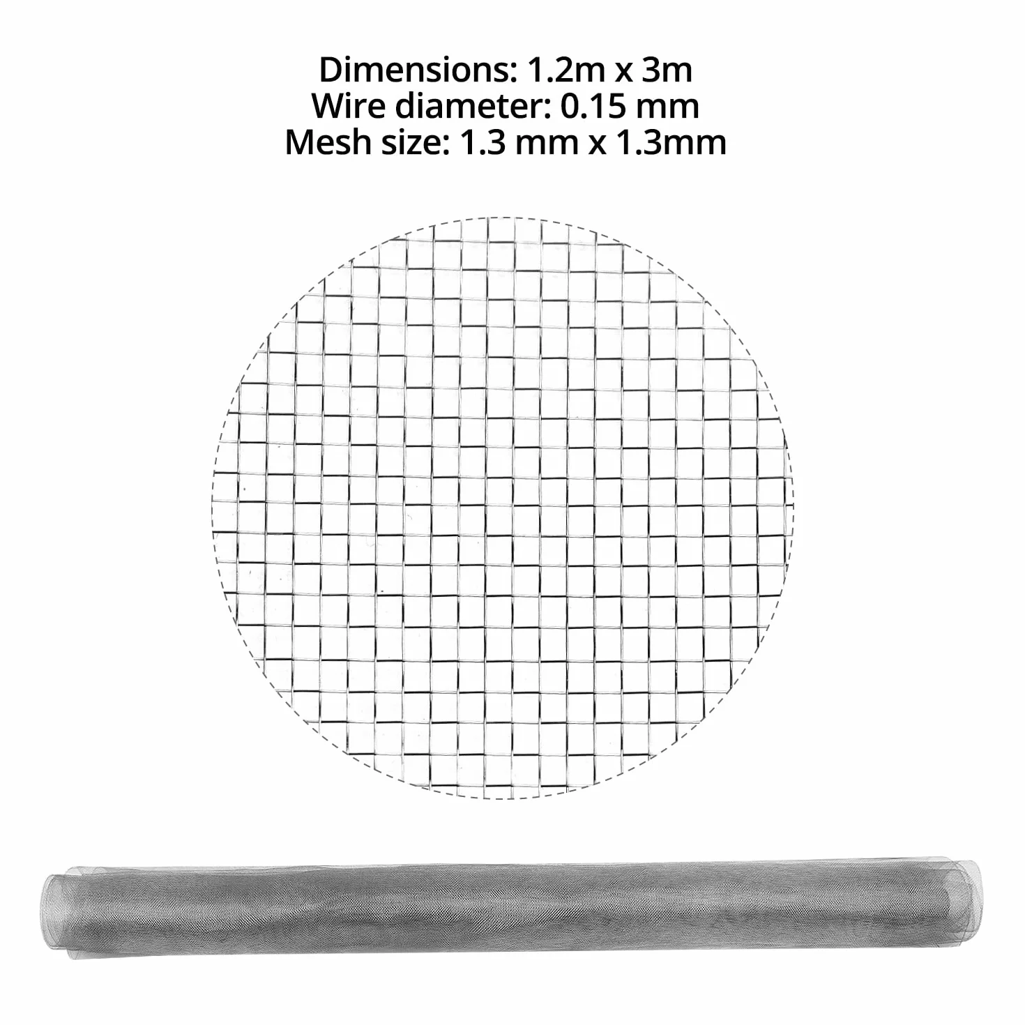 QWORK® siatka druciana ze stali nierdzewnej 304, 1,2 m x 3 m, siatka druciana, średnica drutu: 0,15 mm, rozmiar oczek 1,3 mm