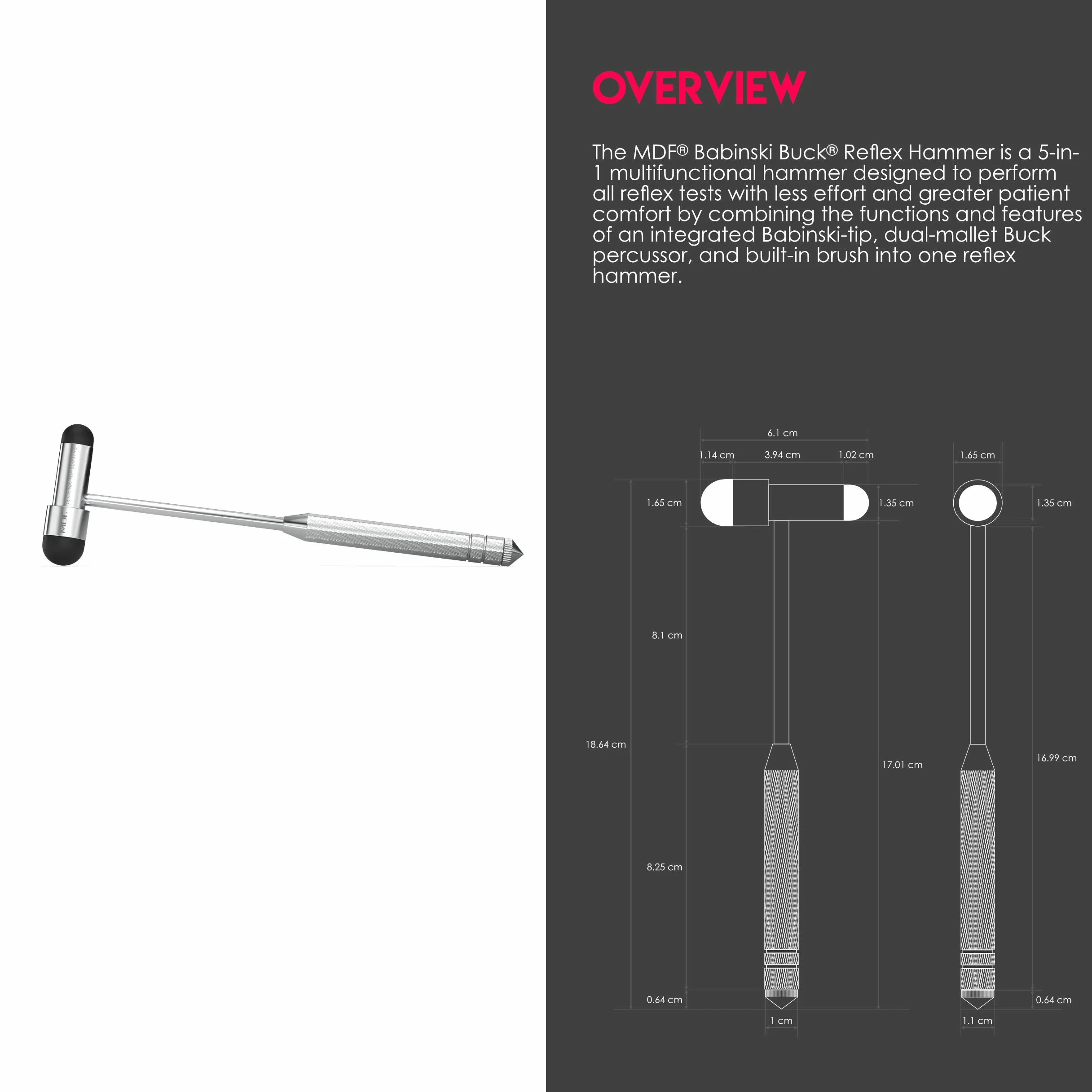 MDF Młotek neurologiczny Babinski Buck z wbudowaną szczotką granatowy MDF515BT-04