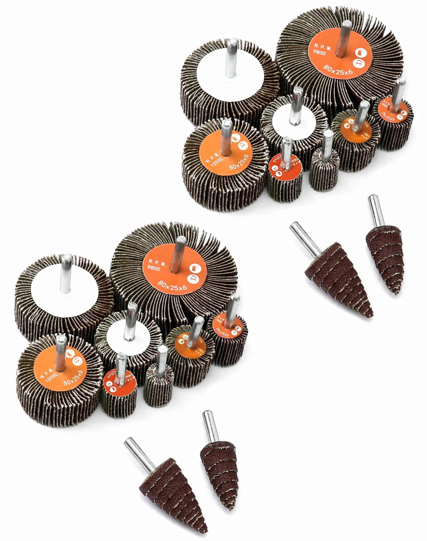 QWORK® 20 sztuk szlifierka z klapą obrotową o ziarnistości, szlifierka płytkowa, 10 różnych rozmiarów, ziarnistość wentylatora szlifierskiego 80, do usuwania rdzy, polerowania