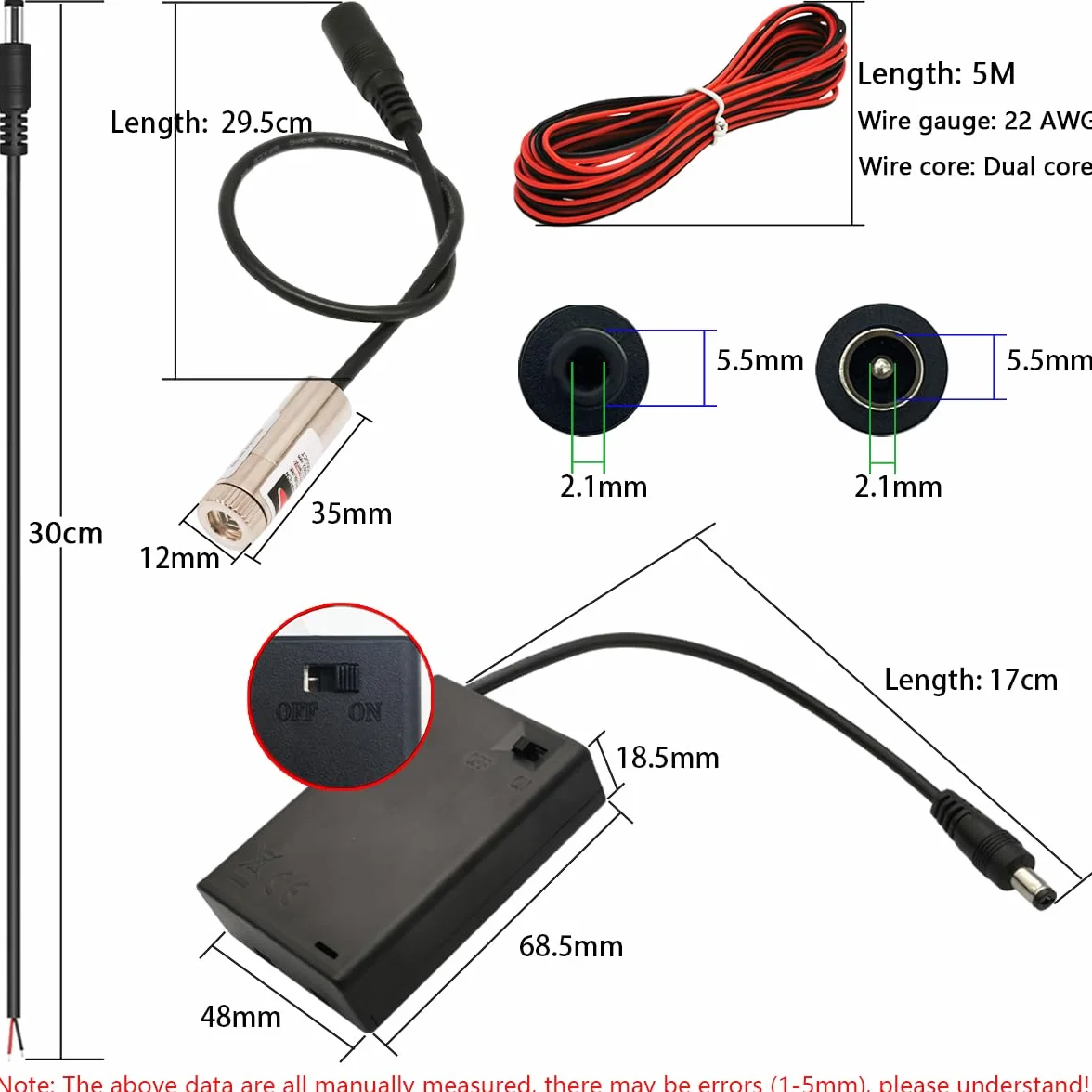 CTRICALVER Kit módulo láser industrial 405 nm 3-5V conector DC 2,1 mm cruz morada