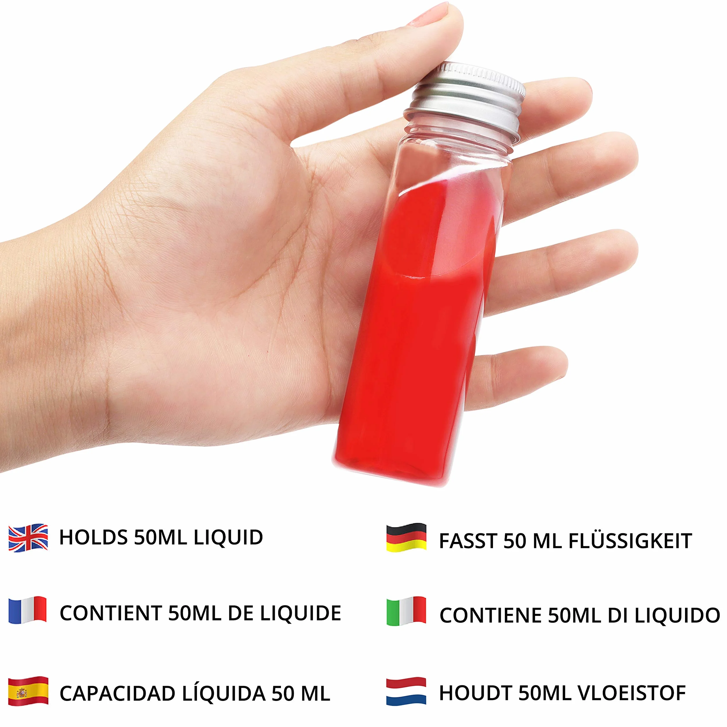 Kurtzy Przezroczyste Plastikowe Probówki z Zakrętką i Szczotką do Czyszczenia (25-Pak) - 50 ml - Probówki Wielokrotnego Użycia do Przechowywania Słodyczy, Próbek, Płynów, Soli do Kąpieli i Kwiatów