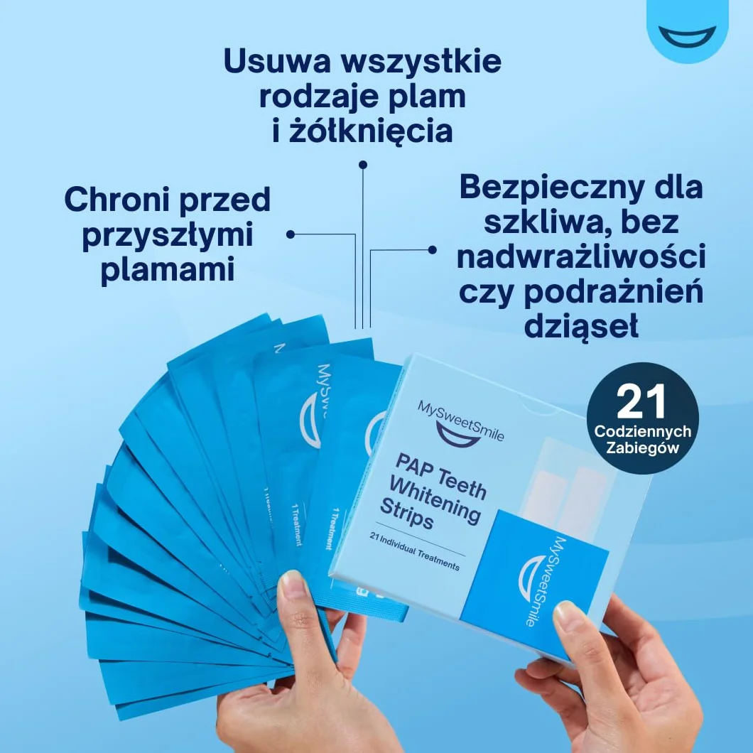 MySweetSmile Paski Wybielające Zęby PAP - Bezpieczne Dla Szkliwa, Bez Nadwrażliwości - Bez Peroksydu - Zatwierdzone Przez Dentystów - Nagroda IndyBest - 21 Zabiegów - Miętowy Smak