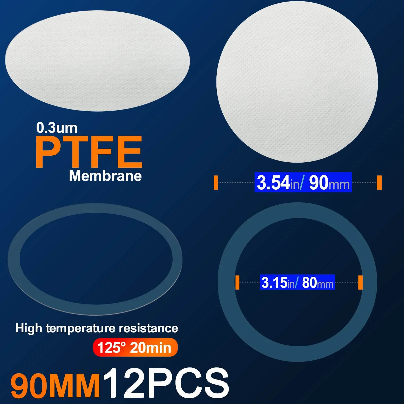 Syntetyczna naklejka papierowa z filtrem 90 mm 0,3 μm PTFE tarcza filtracyjna mocna łatka przylepna do upraw grzybów Buchner (12 szt.)