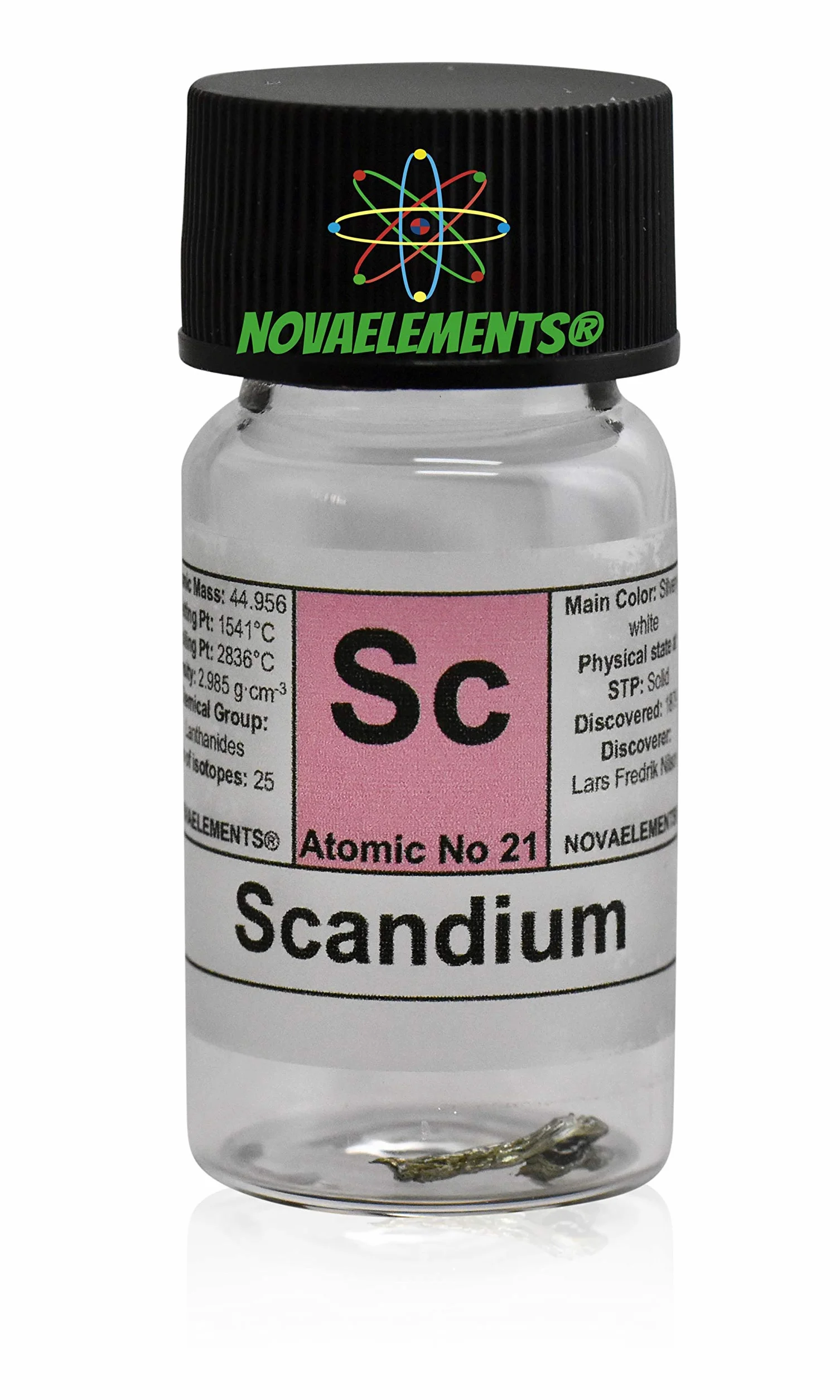 Scandio metalowy element 21 SC, 0,1 g, 99,99% w szklanej fiolce z metką