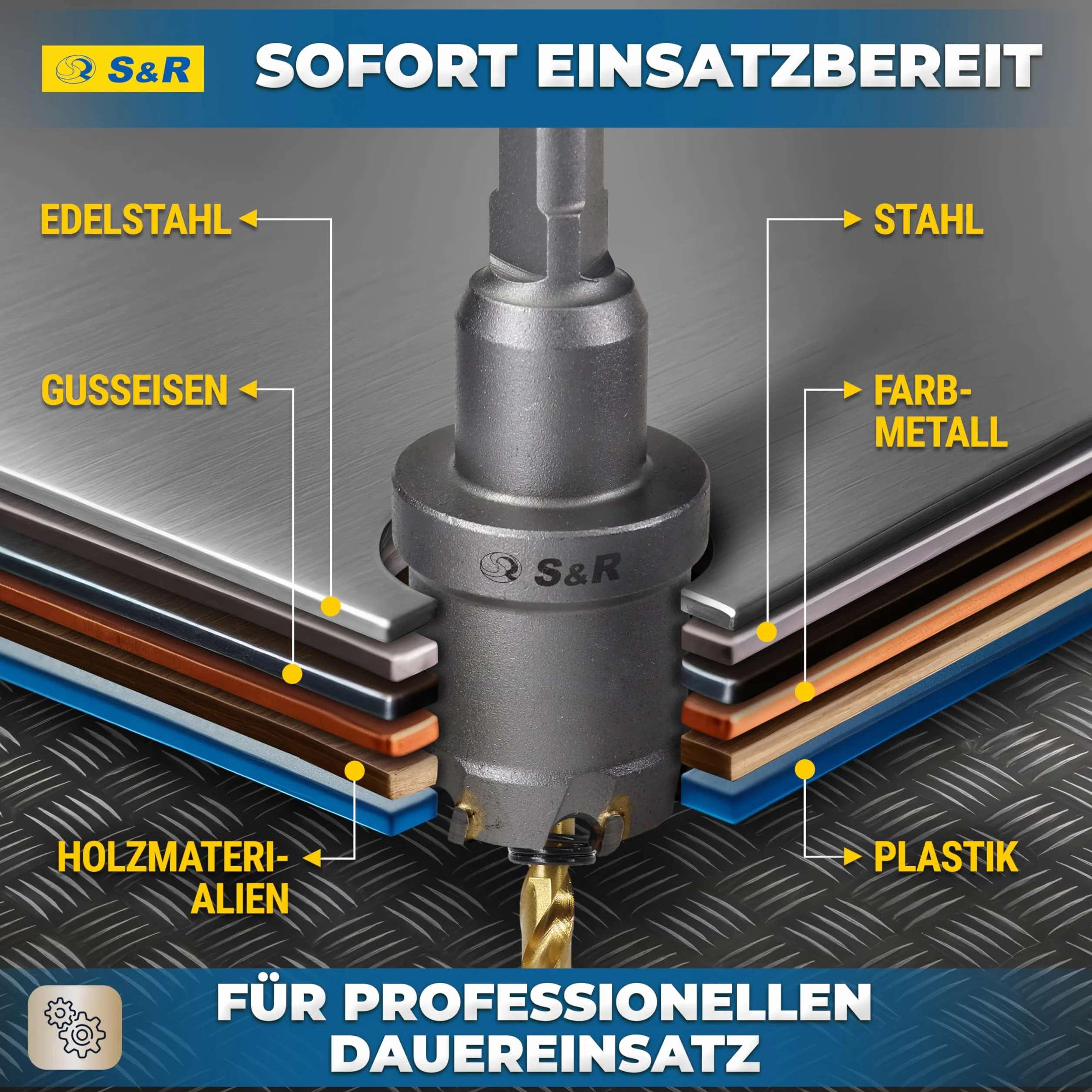 S&R Premium TCT 5-częściowy zestaw otwornic 16-30 mm, wiertło do metalu, stal nierdzewna, twarde stopy, węglik wolframu, zestaw wierteł pilotowych z powłoką tytanową, frezy do metalu