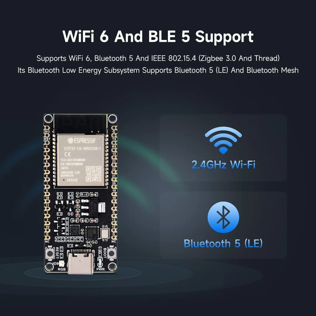 Waveshare ESP32-C6 Microcontroller Development Board WiFi 6 160MHz Module 16MB Flash