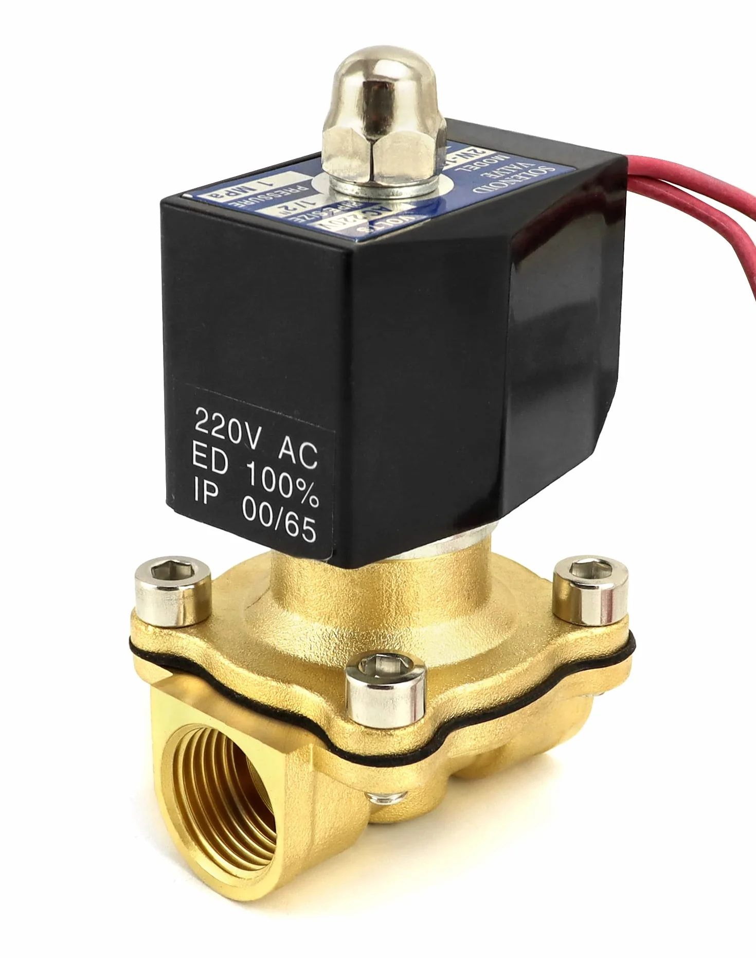 QWORK® Elektrozawór 220V 1/2''G mosiężny na wodę powietrze olej gazowy DN15