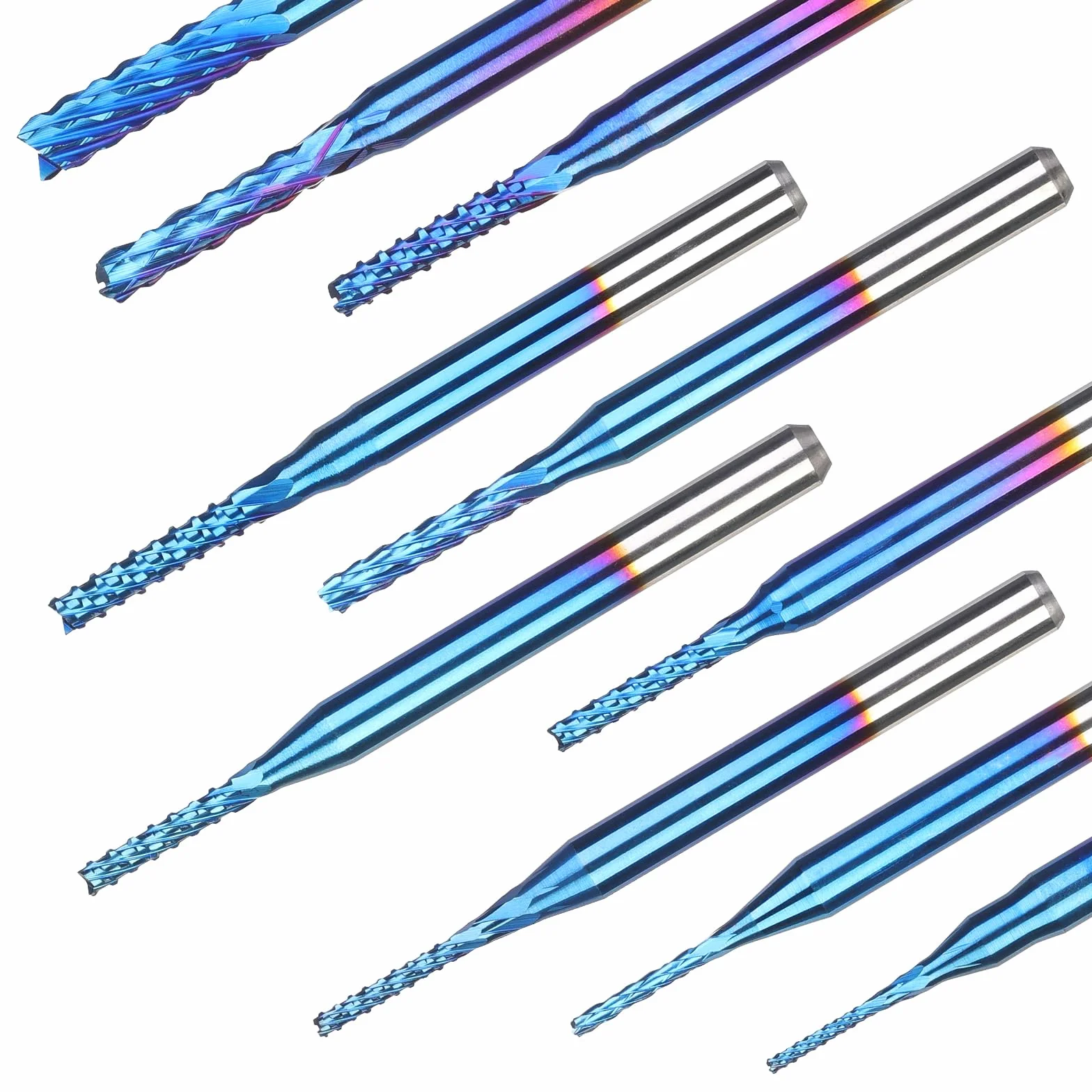 SainSmart Genmitsu 10 szt. frezów trzpieniowych Nano Blue Coat, frezy CNC, 0,8-3 mm, trzpień 1/8"