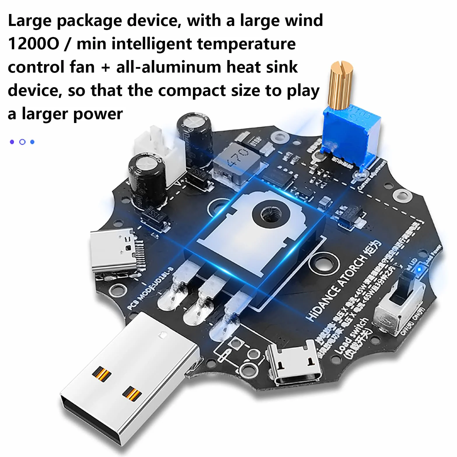 Tester obciążenia USB 65 W, regulowane obciążenie elektroniczne z obsługą wentylatora chłodnicy, szybkie ładowanie do testowania prądu ładowania w połączeniu z miernikiem testowym USB