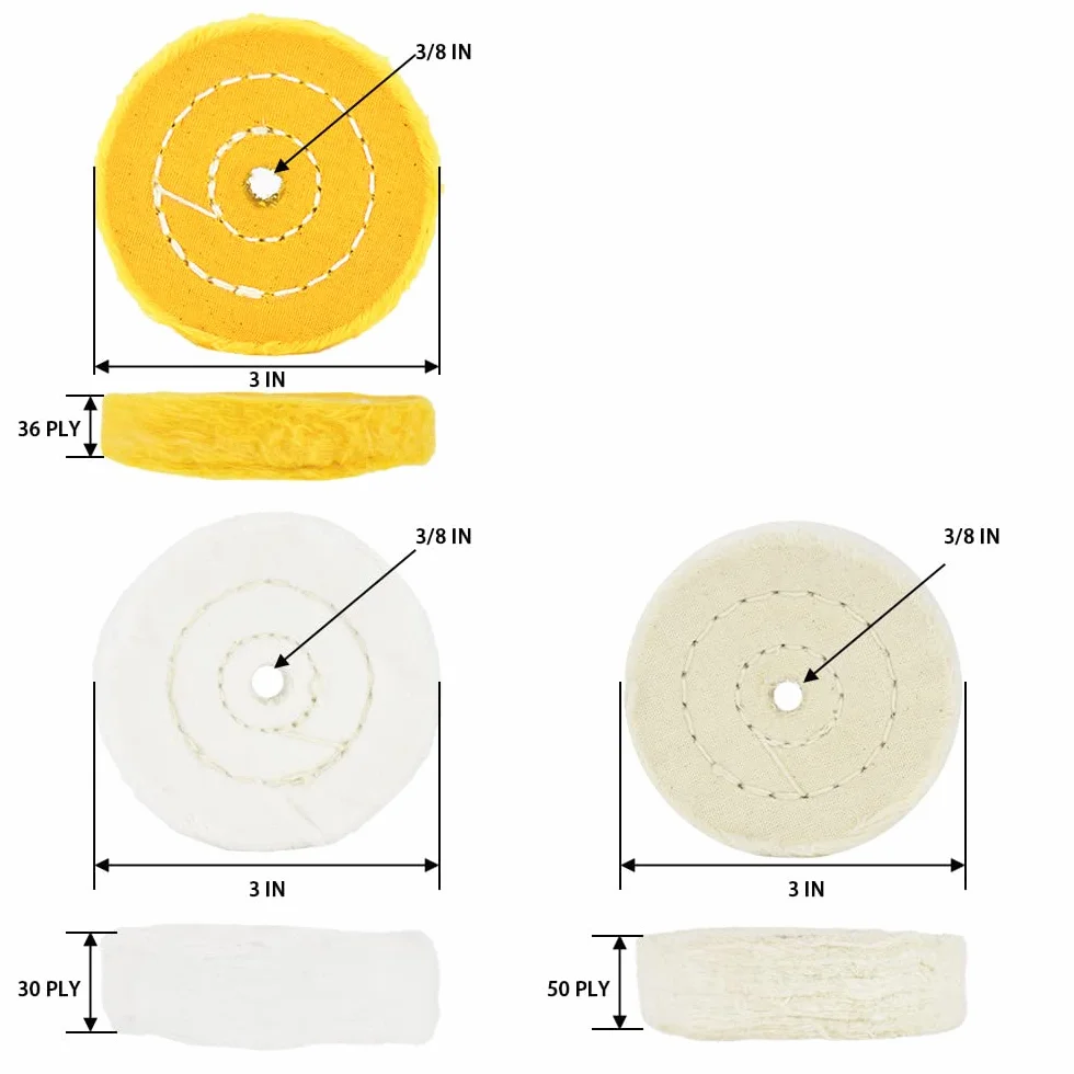Tarcze polerskie, 7,6 cm, miękkie, cienkie, średnie, grube, 1,27 cm, grube, 1,27 cm, grubość 0,95 cm, z 2 zestawami prętów 0,63 cm do wiercenia, 5 szt