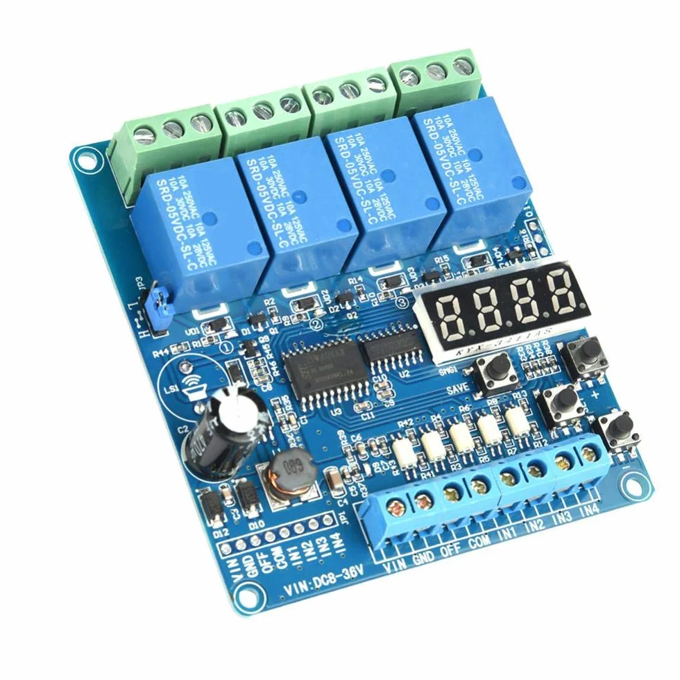 Multifunktions-Zeitrelais-Modul, 8-36V 4-Kanal-Multifunktions-Zeitrelais-Interface-Board-Modul Optokoppler LED