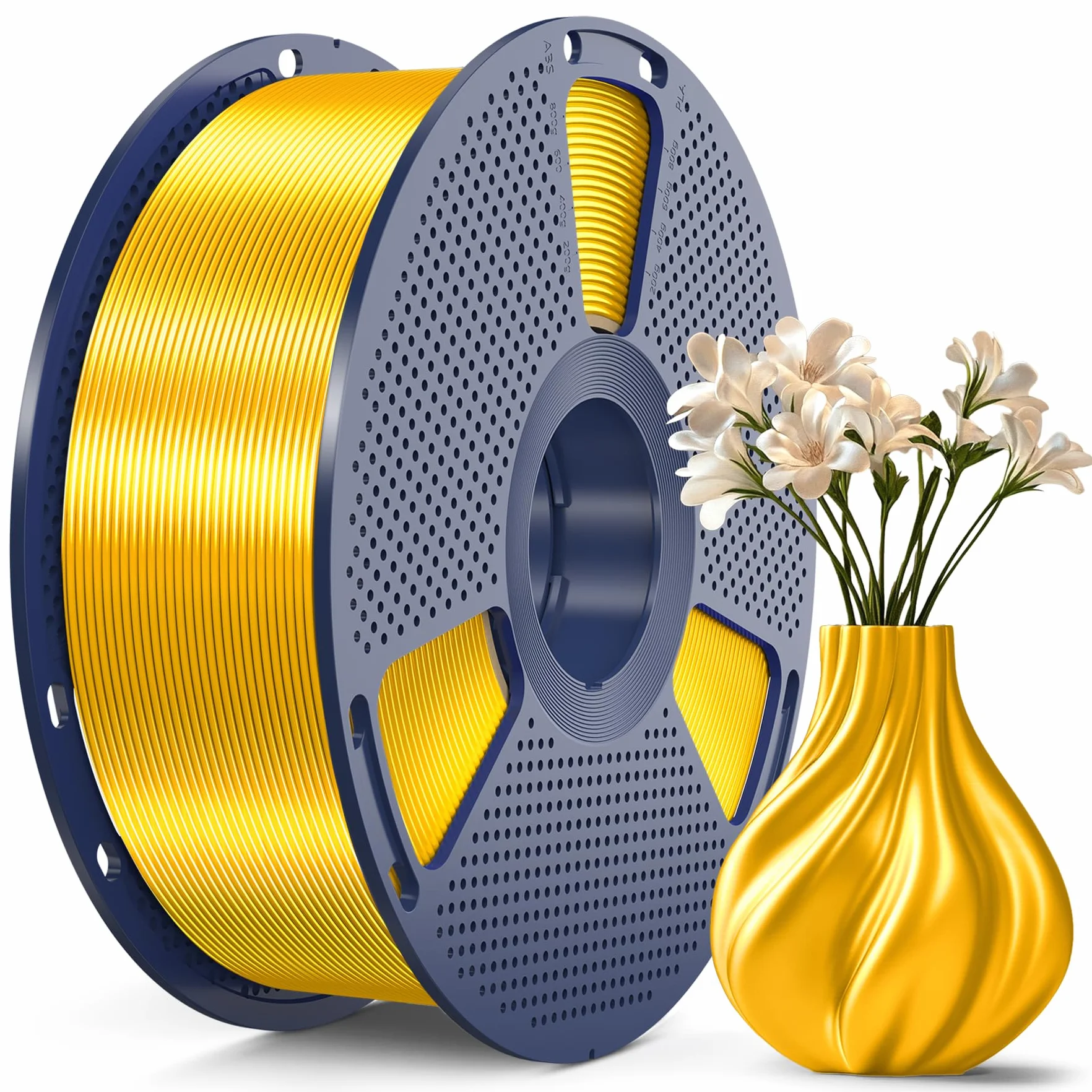 SUNLU PLA+ jedwabny filament 3D 1,75 mm 1 kg szpula jasne złoto