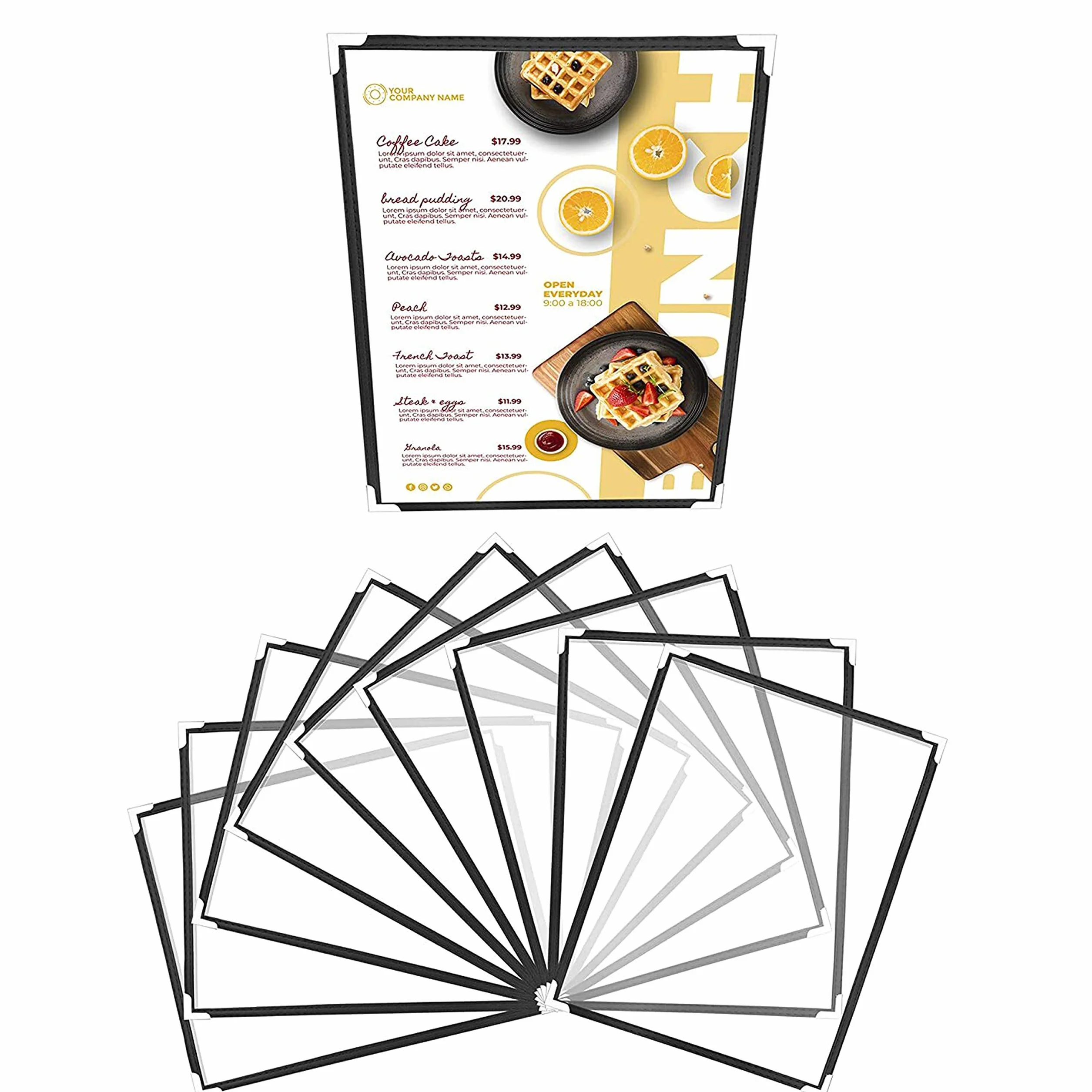Belle Vous Dwustronne Ramki na Menu A5 (10 Szt.) - Dwustronne Menu w Stylu Amerykańskim - Czarne, Składane Przezroczyste Ramki na Menu z Chronionymi Narożnikami - Restauracja, Bar, Kawiarnia