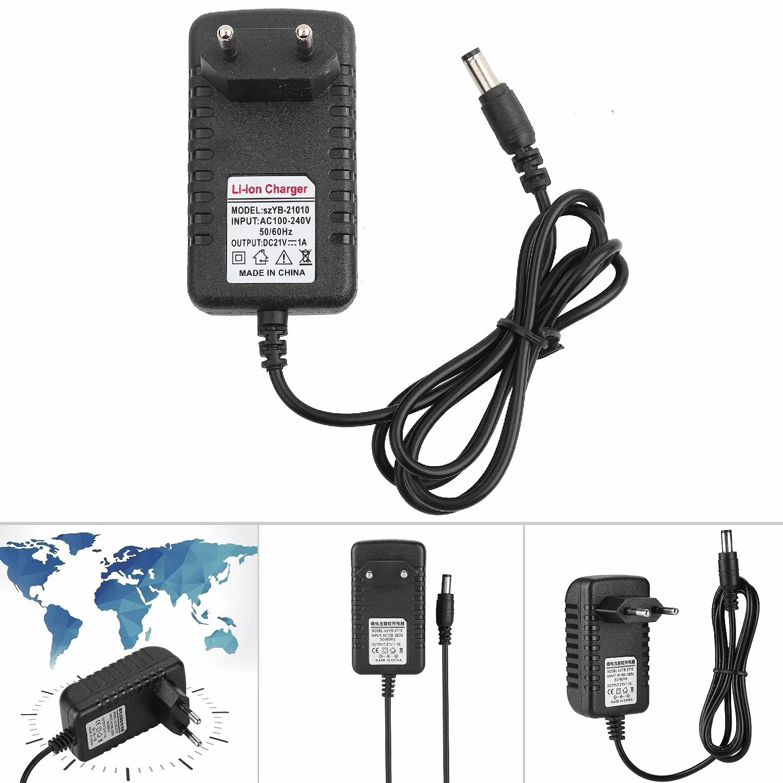 21 V 1A Ligi -Ion Akuaryjnik z Grubym Miedzianym Rdzeniem, Ognioodpornym Stopem PC i Szerokim Napięciem - ładowarka Adaptacyjna do (Wtyczka UE 100-240 V.)