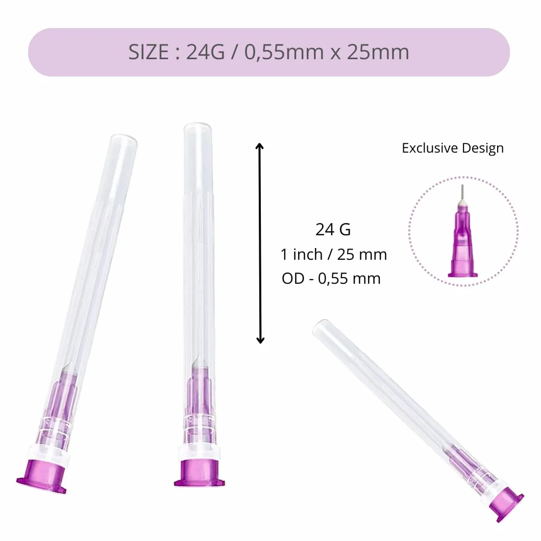 100 sztuk x 24 g x 1" (0,55 mm x 25 mm) tubka do napełniania płynów ze stali nierdzewnej, pakowane pojedynczo, tubki do uzupełniania do przemysłu, laboratoriów naukowych, gospodarstwa domowego,