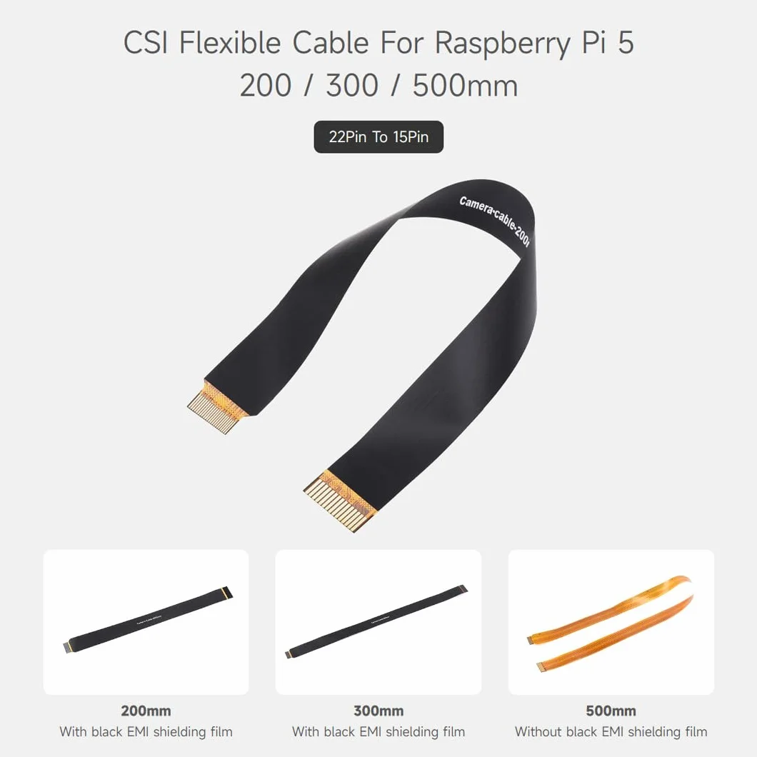 Waveshare CSI FPC Flexible Cable For Raspberry Pi 5, 200mm, 22Pin To 15Pin, Suitable For CSI Camera Modules