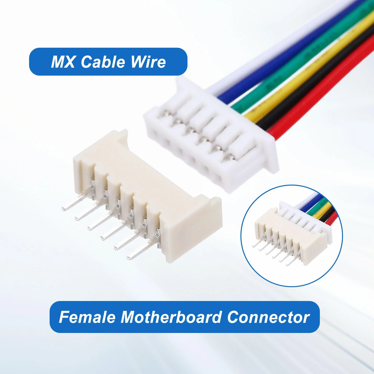 QUARKZMAN 30 sztuk MX 1,25 mm 6 pinów wtyczka z pojedynczą głowicą z 28 AWG 150 mm kablem i listwami gniazdkowymi do głośników, paski świetlne LED, małe urządzenia