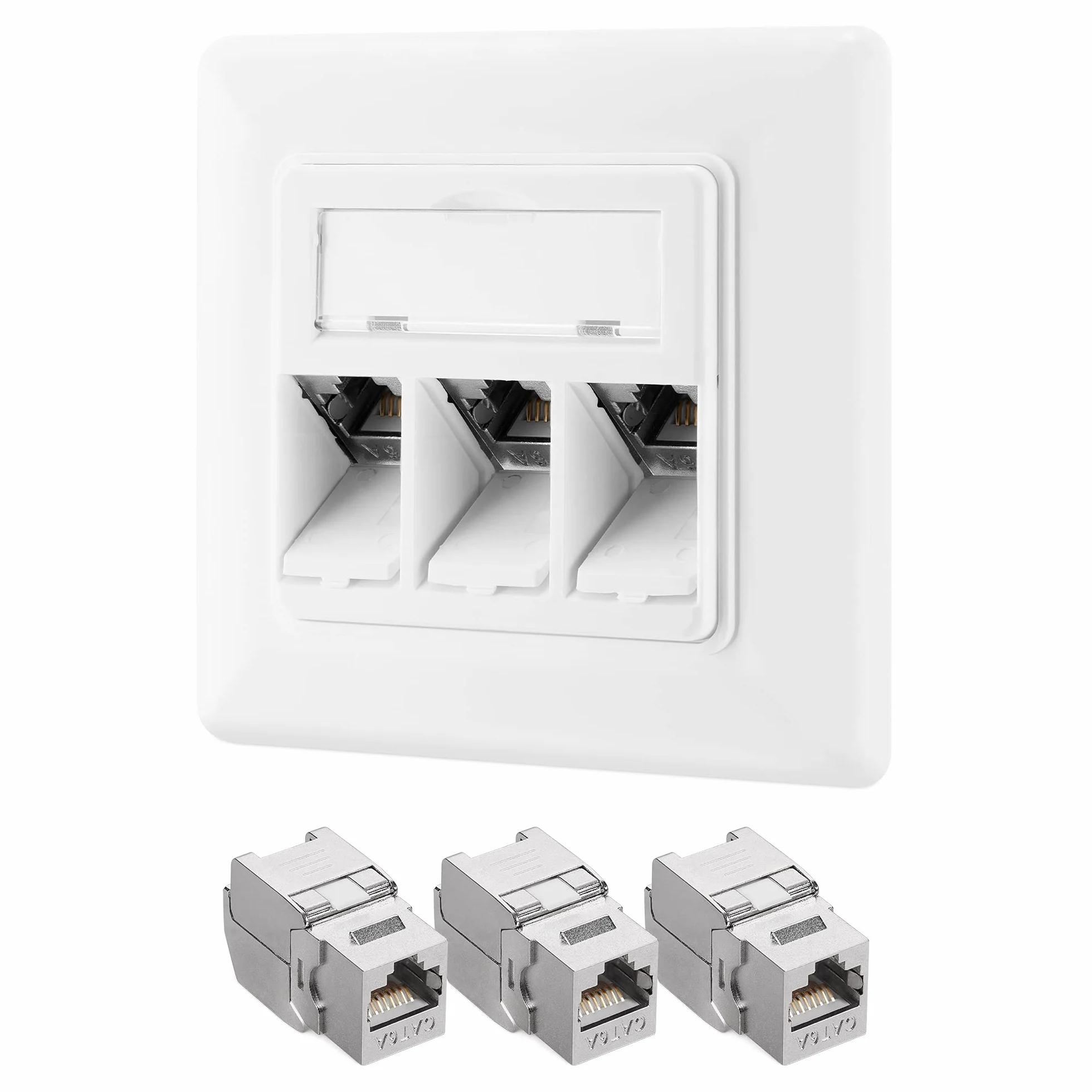 kwmobile 3x Moduł Keystone Cat 6A - Zestaw 3x Złącze Modułu Lutowego 1x Gniazdko Ścienne - Złącze Kabel RJ45 z ekranowanym złączem - Zatrzaskowe