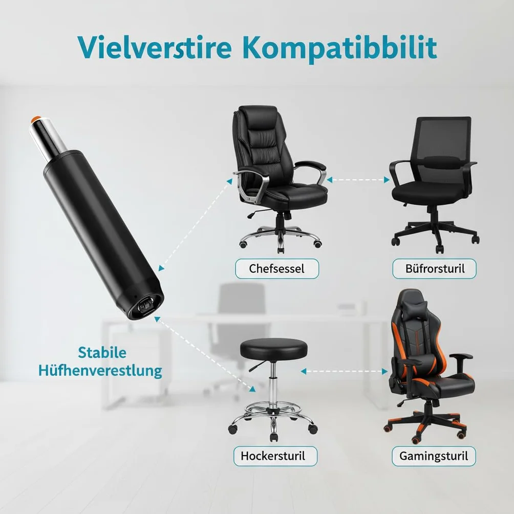 Sprężyna gazowa do krzesła biurowego, 269 mm, zapasowa sprężyna gazowa, uniwersalna sprężyna gazowa z regulacją wysokości, obrót o 360°, do krzesła obrotowego i fotela szefa, czarna