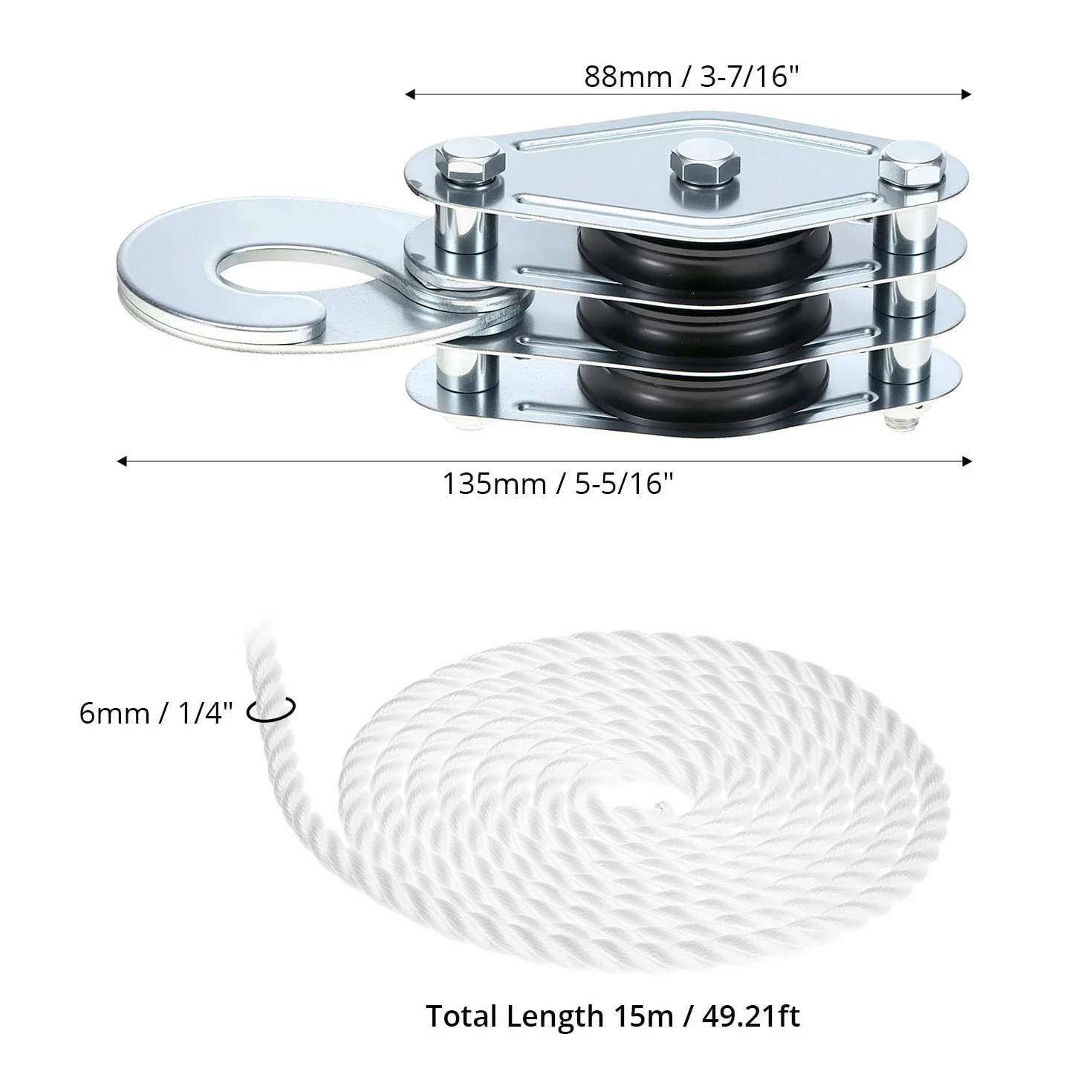 QWORK® Zblocze z 8 krążkami - Maksymalny udźwig: 400 kg, Maks. wysokość podnoszenia: 1,8 m