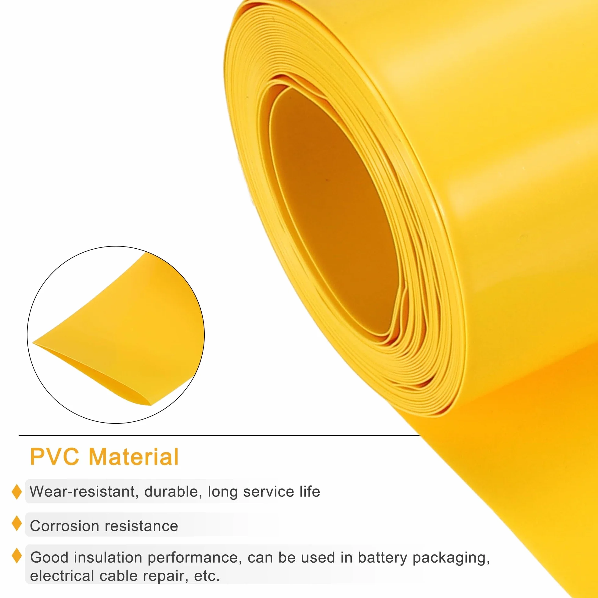 QUARKZMAN Osłona baterii PVC wąż termokurczliwy 60 mm średnica 95 mm płaski 3 metry żółty dobra izolacja do opakowania baterii