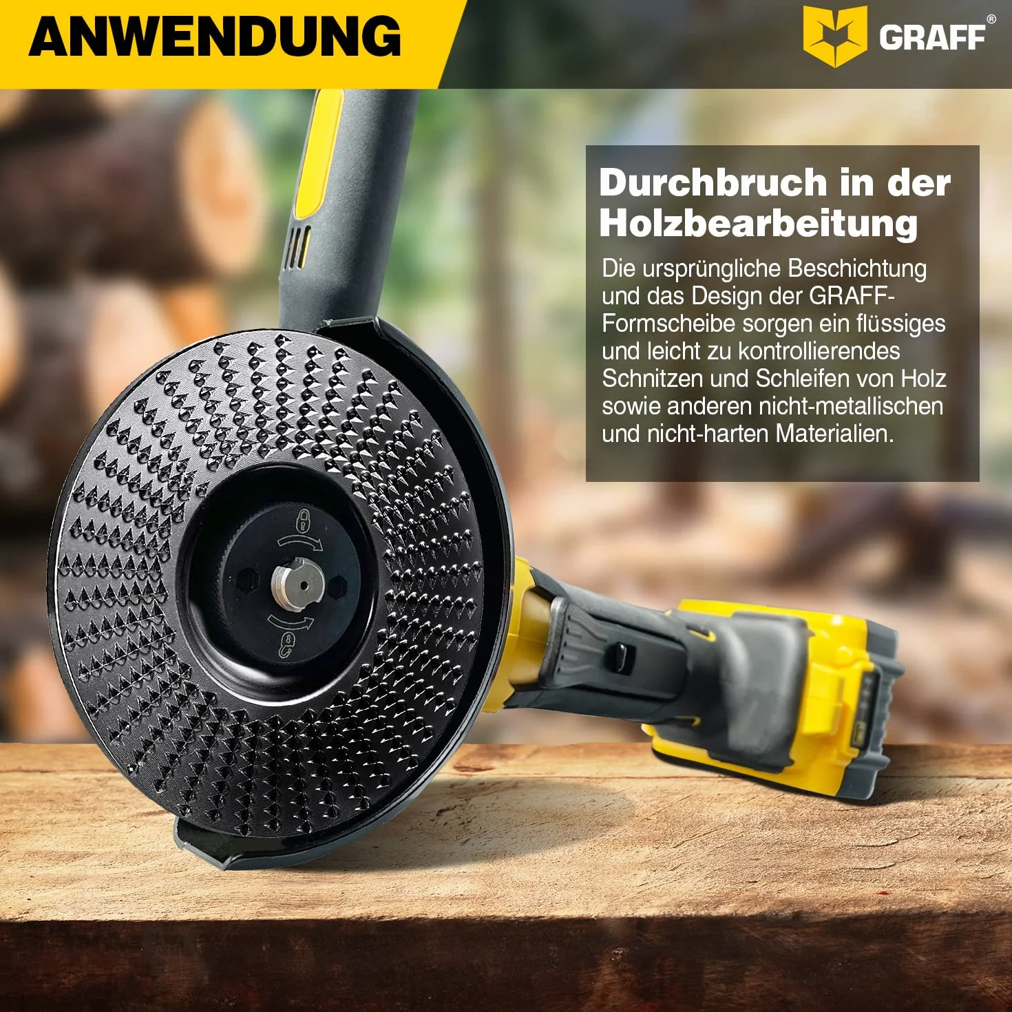 GRAFF Frez do drewna klasy premium, 115 mm, do rzeźbienia i szlifowania drewna, miękkiego drewna, twardego drewna – szlifierka do drewna do szlifierek kątowych i Flex – tarcza szlifierska do narzędzi