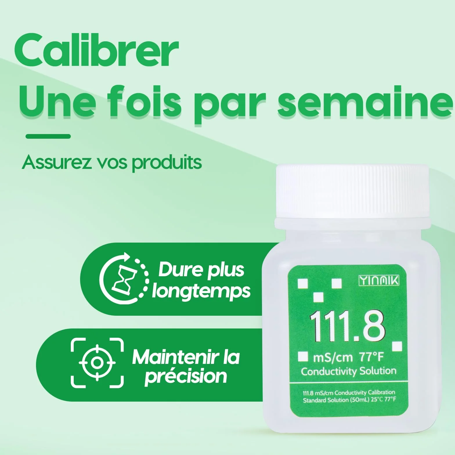 YINMIK Roztwór kalibracyjny EC 111,8 mS/cm do testera zasolenia 5 w 1, miernik EC, TDS, 4 x 50 ml