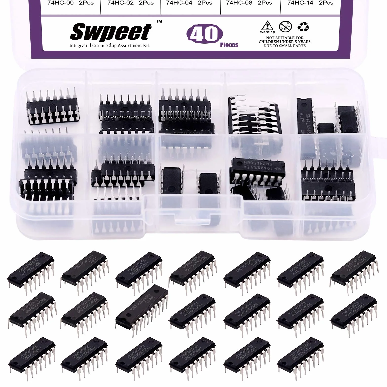 Swpeet Zestaw 40 sztuk 74HCxx 74LSxx Logic IC z pojemnikiem