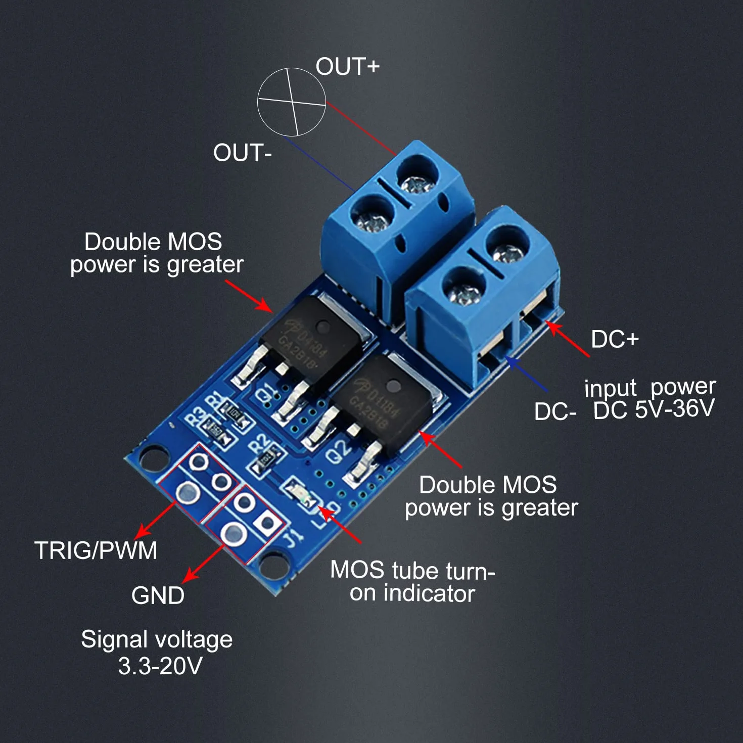 CHRI MOSFET moduł sterownika 5 V-36 V, 15 A (maks. 30 A), 400 W, podwójny moduł sterujący, regulacja PWM, elektroniczny przełącznik do Arduino (10 sztuk)