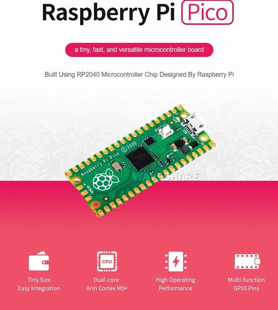 Adeept Raspberry Pi Pico wstępnie lutowany nagłówek kabel USB mini płytka rozwojowa mikrokontrolera RP2040 ARM Cortex M0+