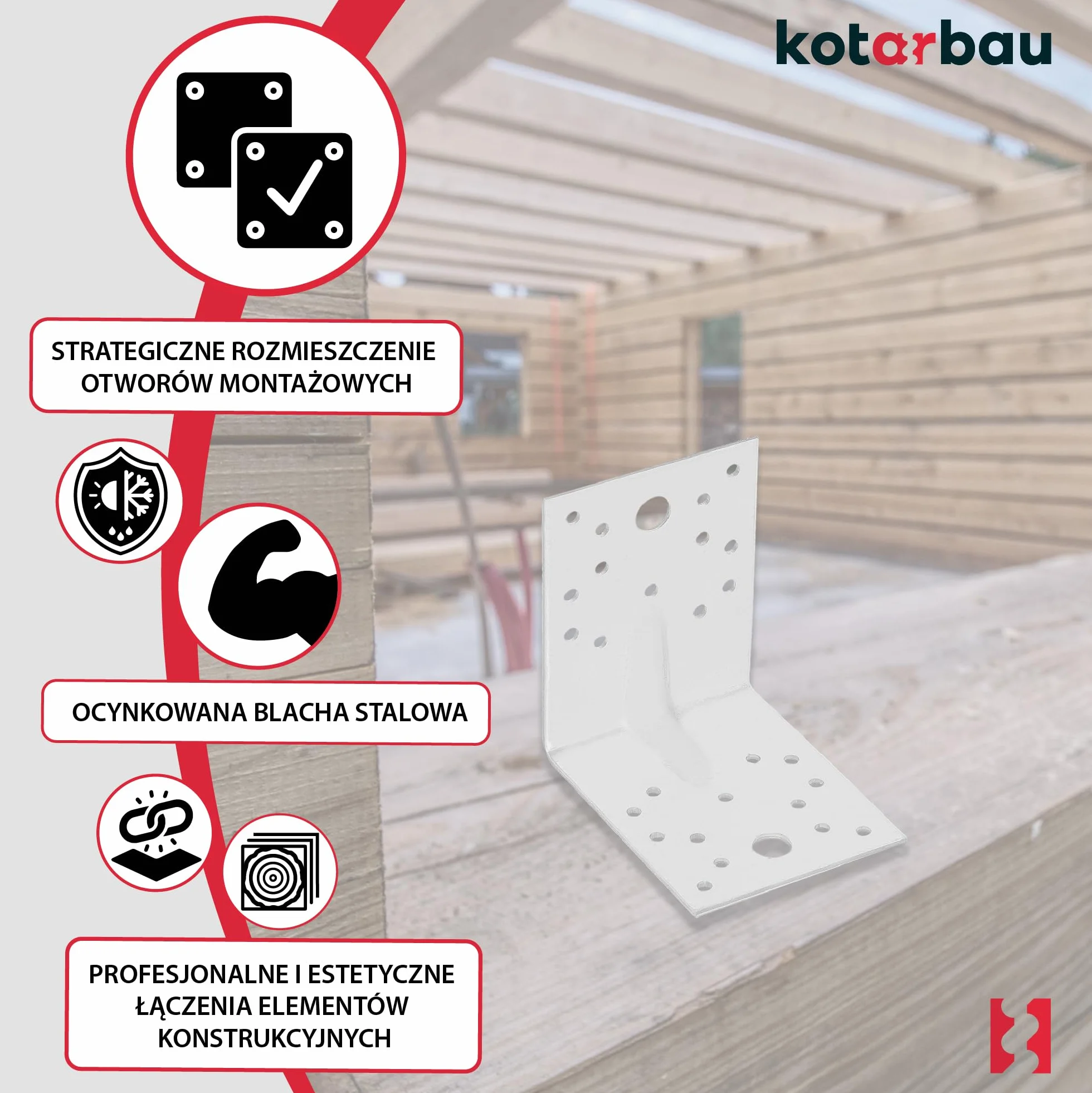KOTARBAU® 12 szt. Kątownik Ciesielski - Łącznik Budowlany - 100 x 100 x 80 mm - Stal ocynkowana - z Przetłoczeniem - Nierdzewny