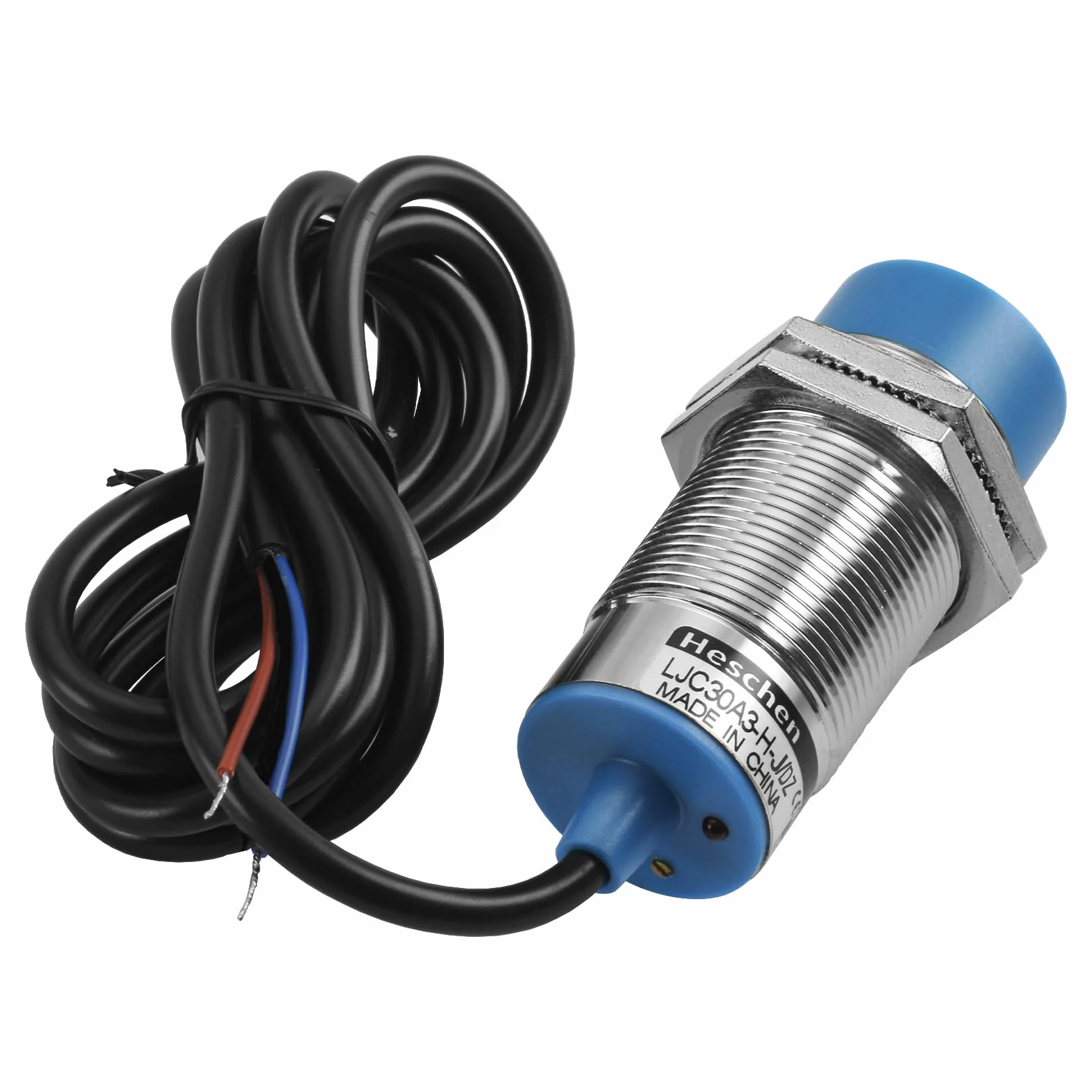 Heschen Pojemnościowy czujnik zbliżeniowy LJC30A3-H-J/DZ 1-15 mm 90-250 VAC 400 mA normalnie zamknięty (NC) 2 kable, pojemnościowy, automatyczny, szary, niebieski