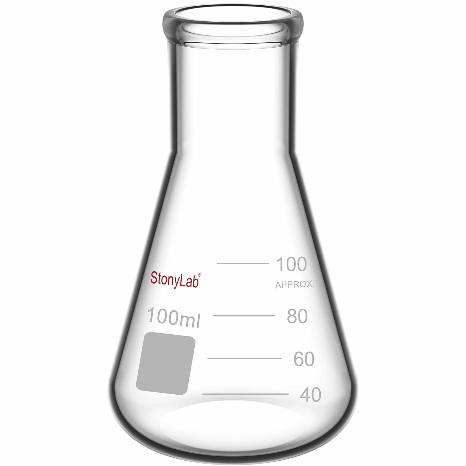 StonyLab 1– (opakowanie szklane 100 ml ciężkie butelki Erlenmeyer z grubą krawędzią – (100 ml pasuje do StonyLab 5 # gumowy stoper)