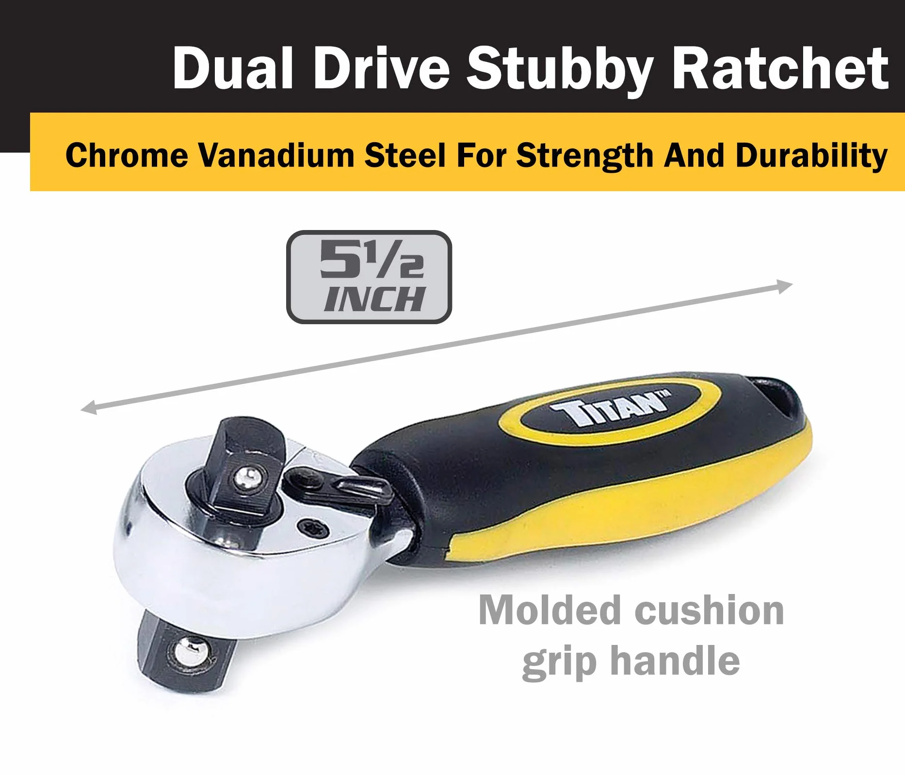 Titan Grzechotka dwugłowicowa Stubby napęd 3/8" 1/2" 72 zęby 14 cm