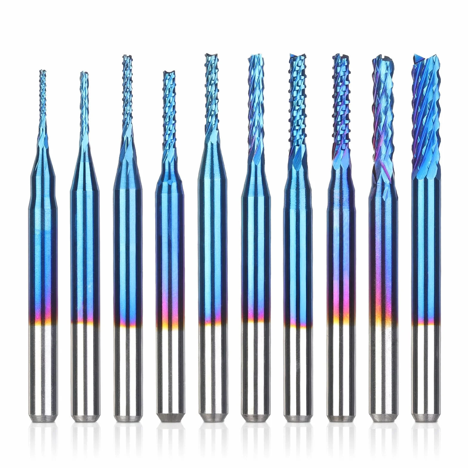SainSmart Genmitsu 10 szt. frezów trzpieniowych Nano Blue Coat, frezy CNC, 0,8-3 mm, trzpień 1/8"