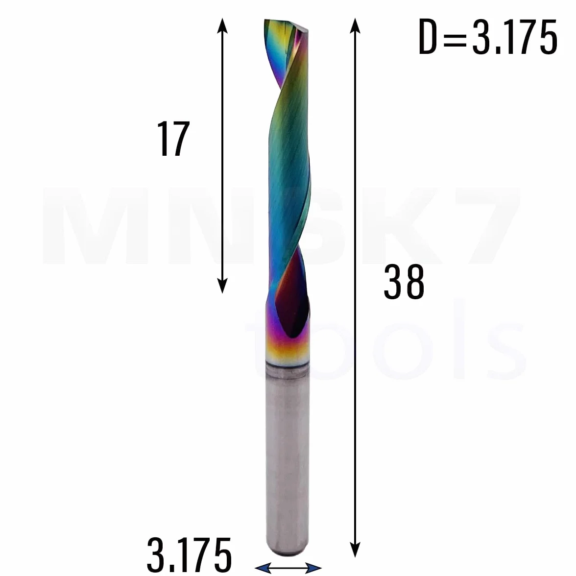 Frez jednopiórowy do aluminium 1P | fi 3.175 x 17 x 38.5 | CNC VHM HRC 55 | DLC