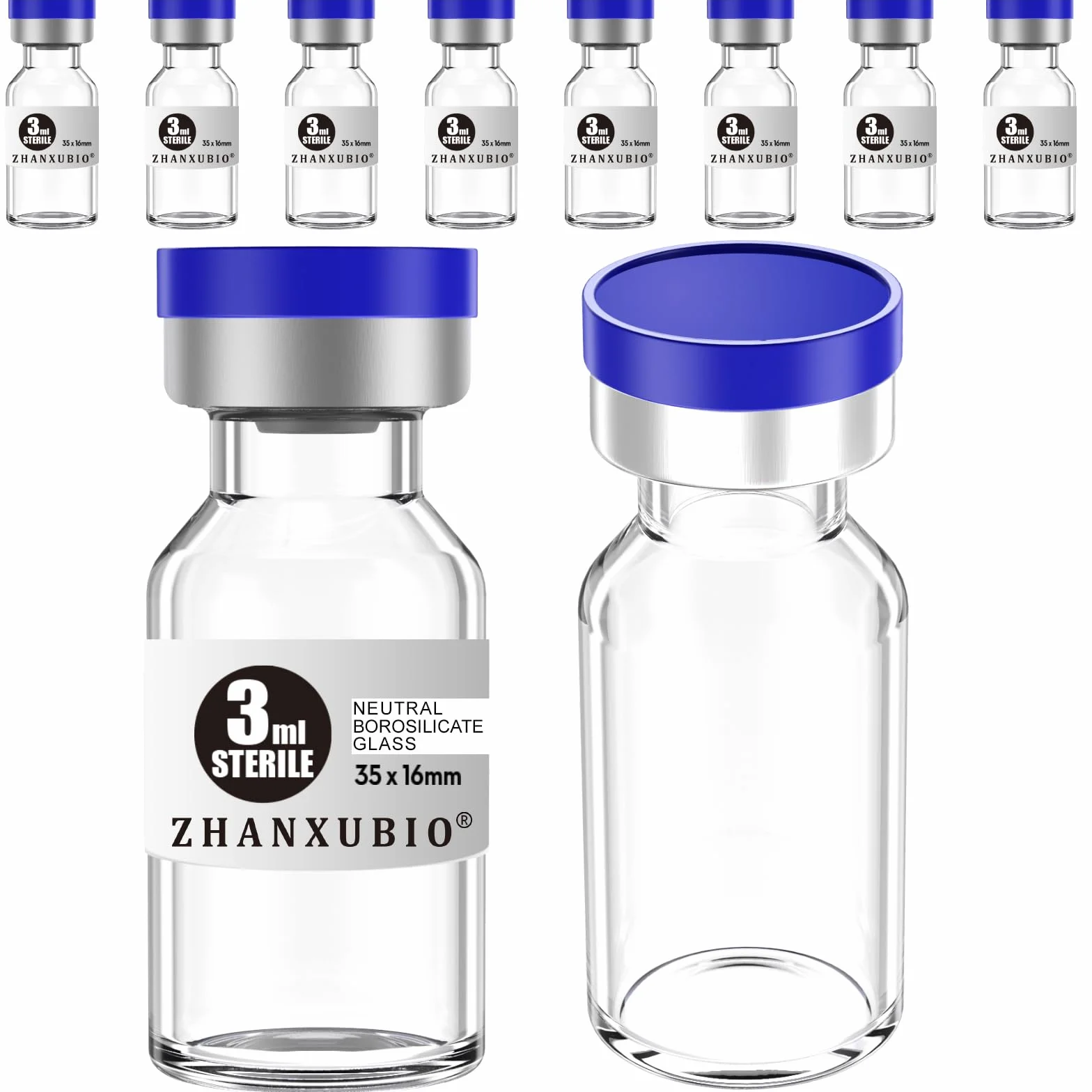 Sterylne fiolki puste 3 ml przezroczyste z portem wtryskowym i nasadką aluminiową plastikową 10 szt.