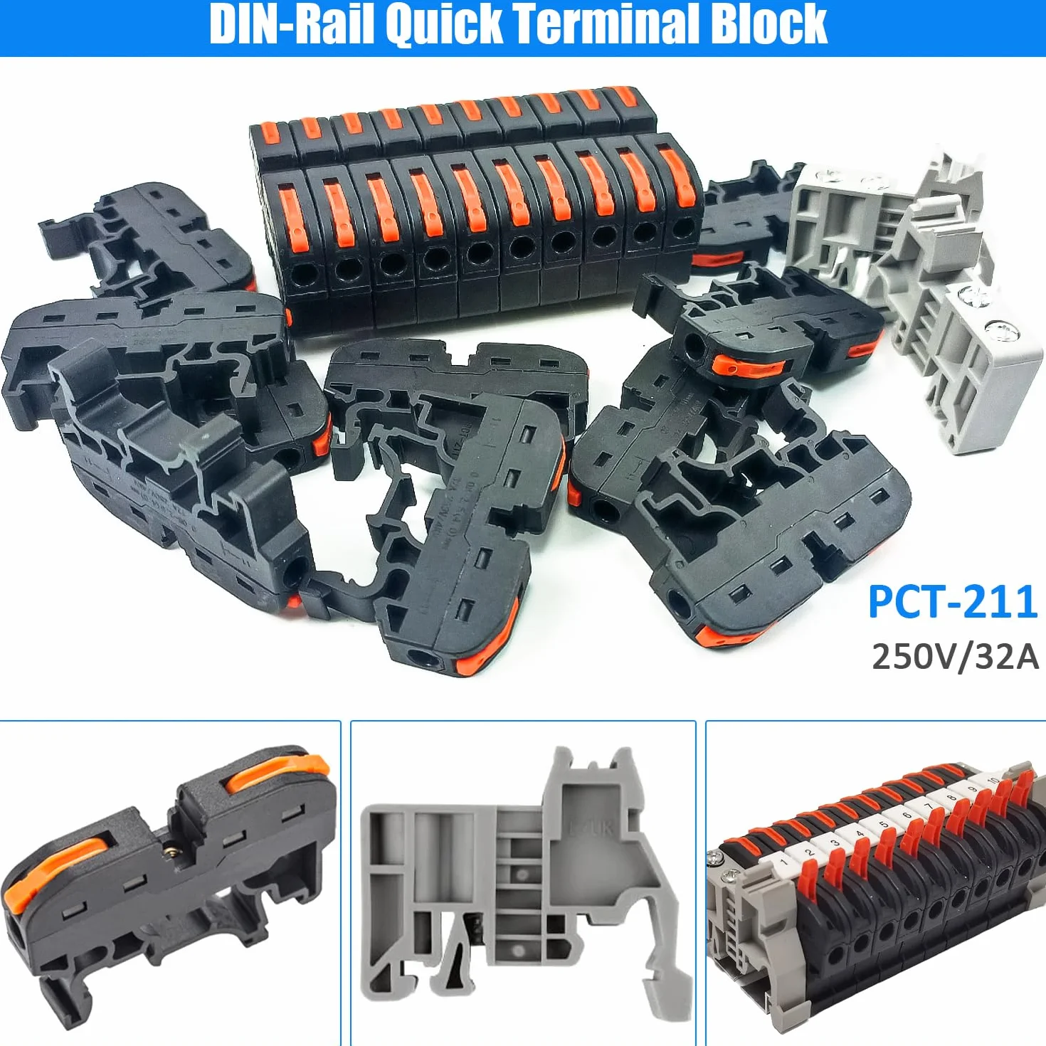Blok zaciskowy PCT-211 szyna montażowa 0,08-4 mm² zestaw 40 sztuk