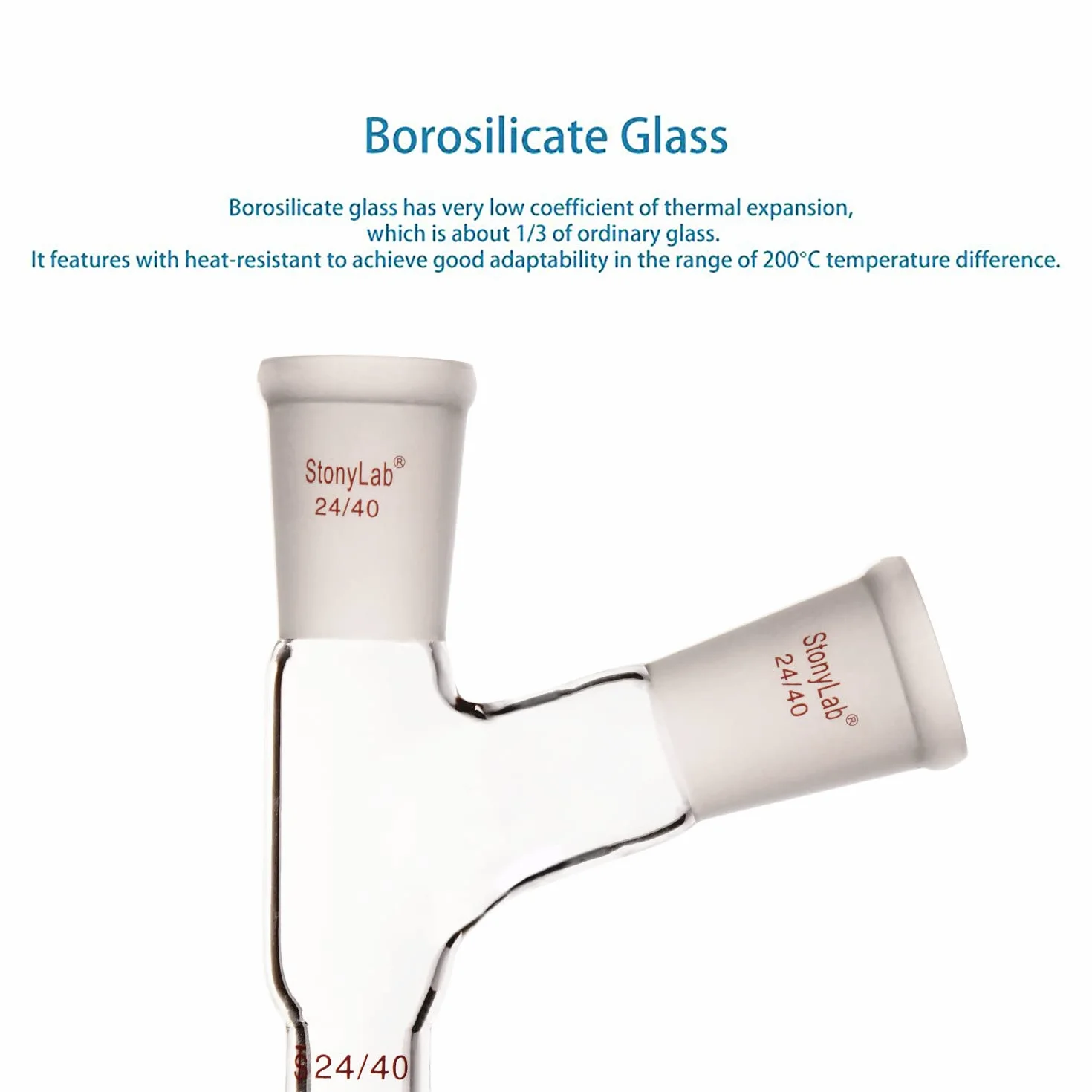 stonylab Glass 3-Drożny Adapter Destylacji Szkła, Szkła Borokrzemianowego Trójdrożny 105° Kąt Adapter z Przegub 24/40 do Laboratorium Dostawa Lab