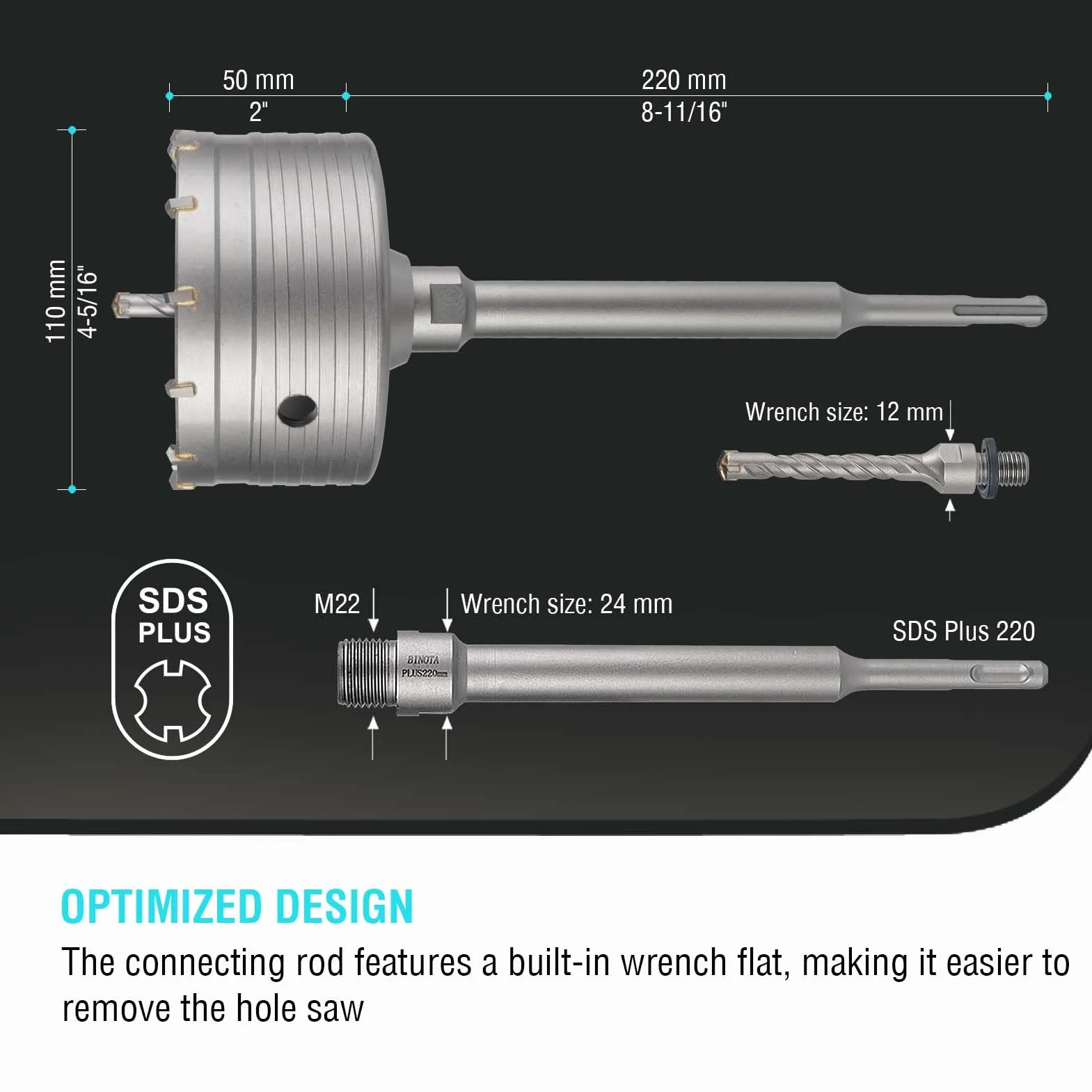 Otwornica do betonu 110 mm SDS Plus 220 mm BINOTA