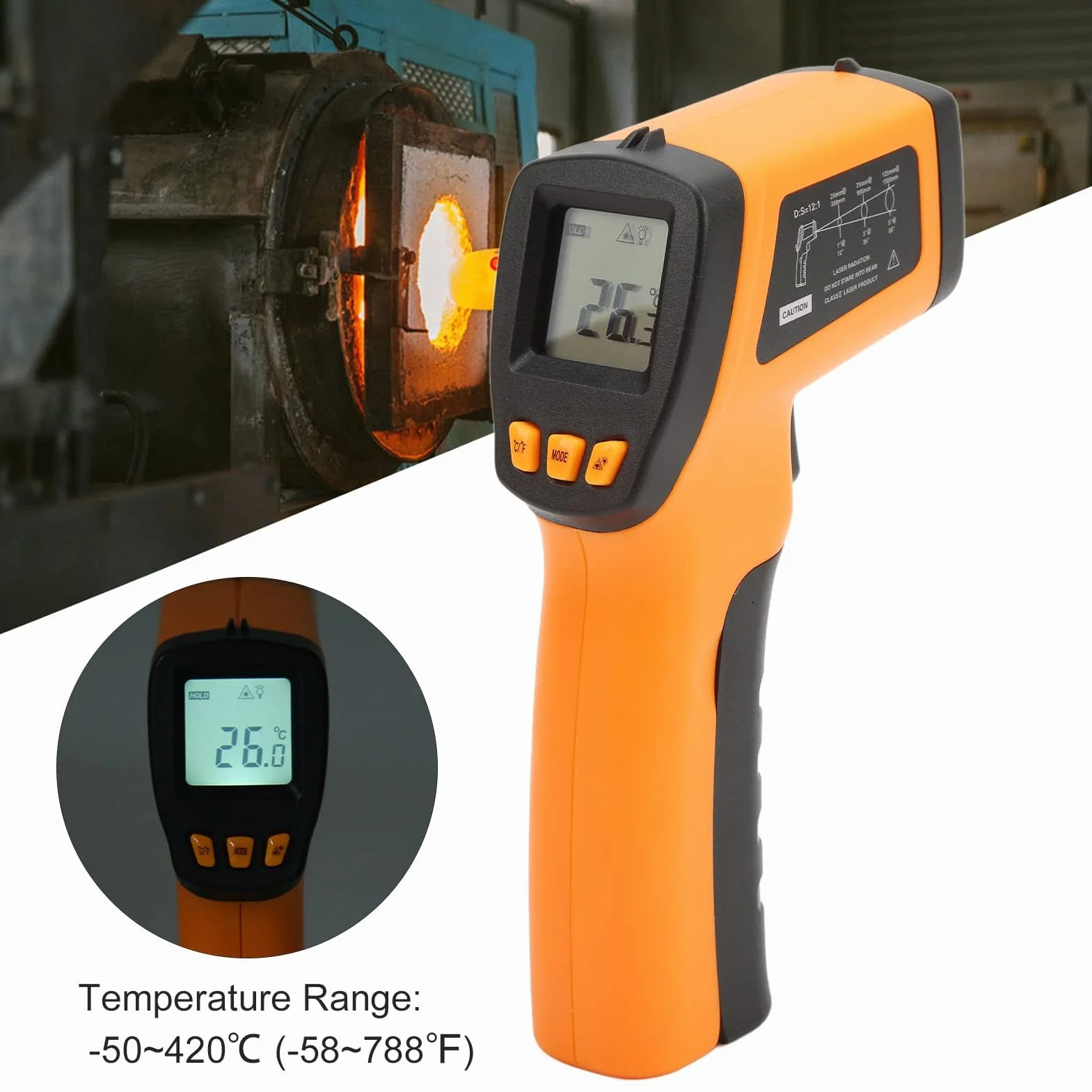 Cyfrowy Termometr na Podczerwień 420E -50~420℃ Ręczny Bezdotykowy Pistolet do Pomiaru Temperatury