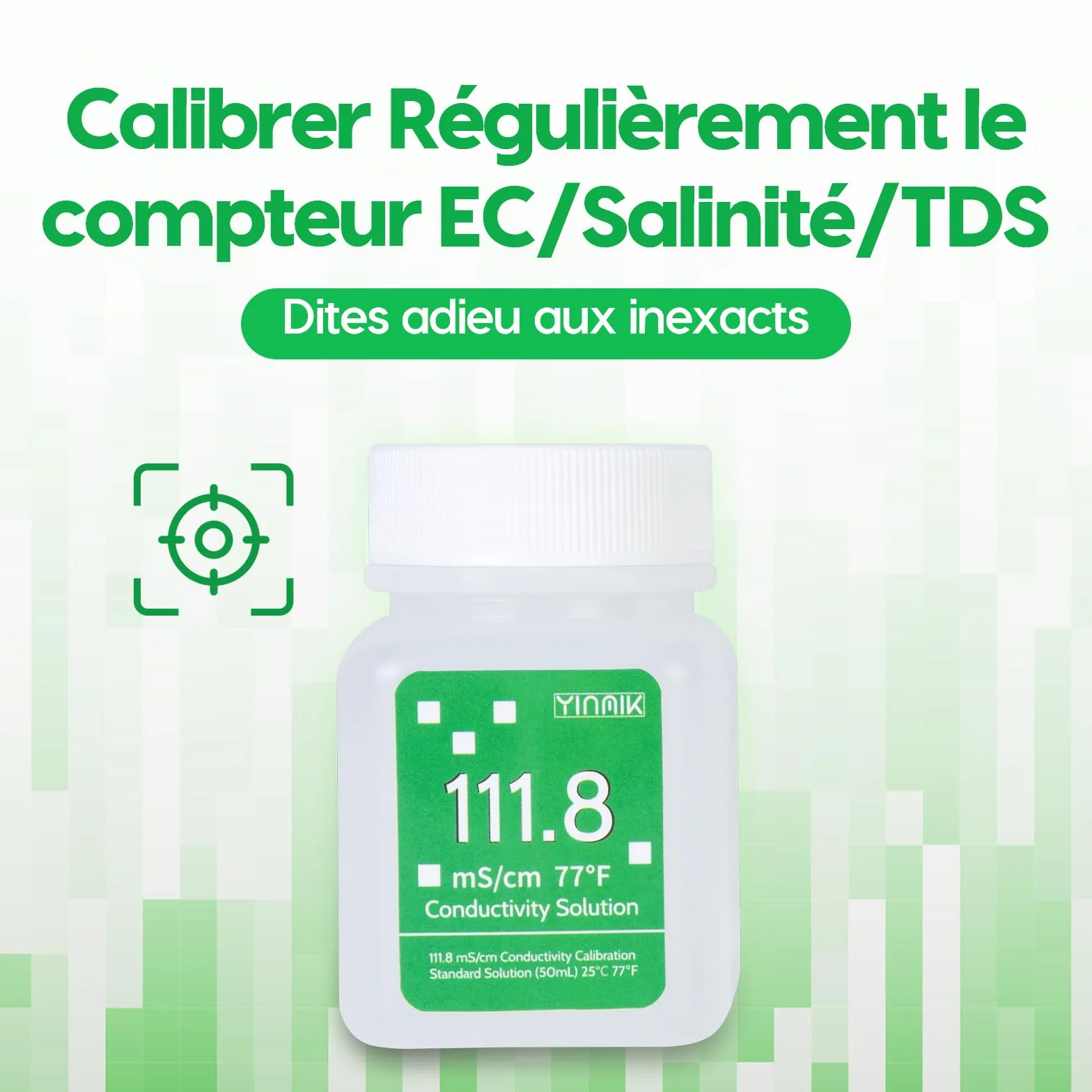YINMIK Roztwór kalibracyjny EC 111,8 mS/cm do testera zasolenia 5 w 1, miernik EC, TDS, 4 x 50 ml