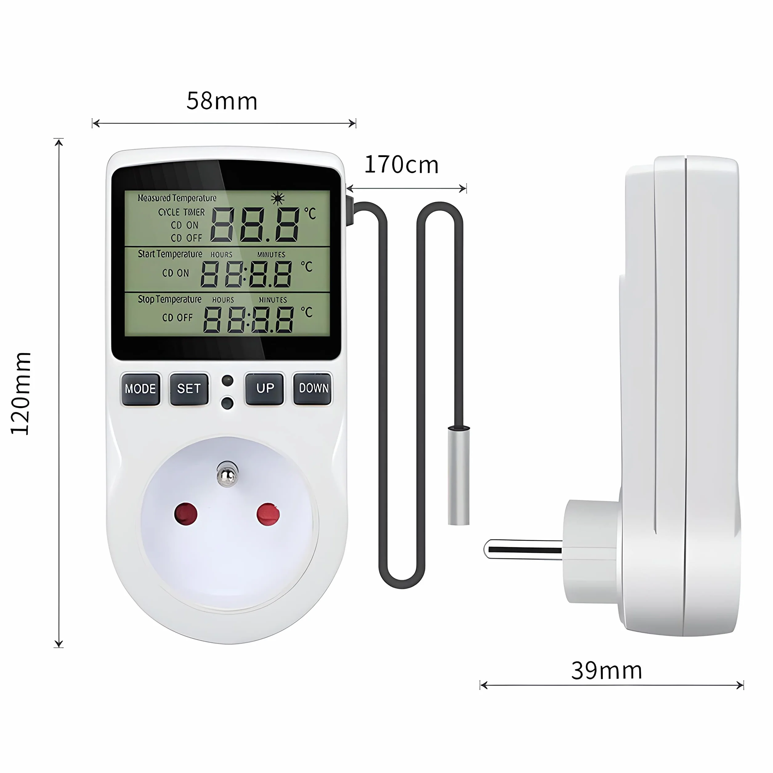 Retoo Termostat do gniazdka z czujnikiem temperatury 250 V LCD