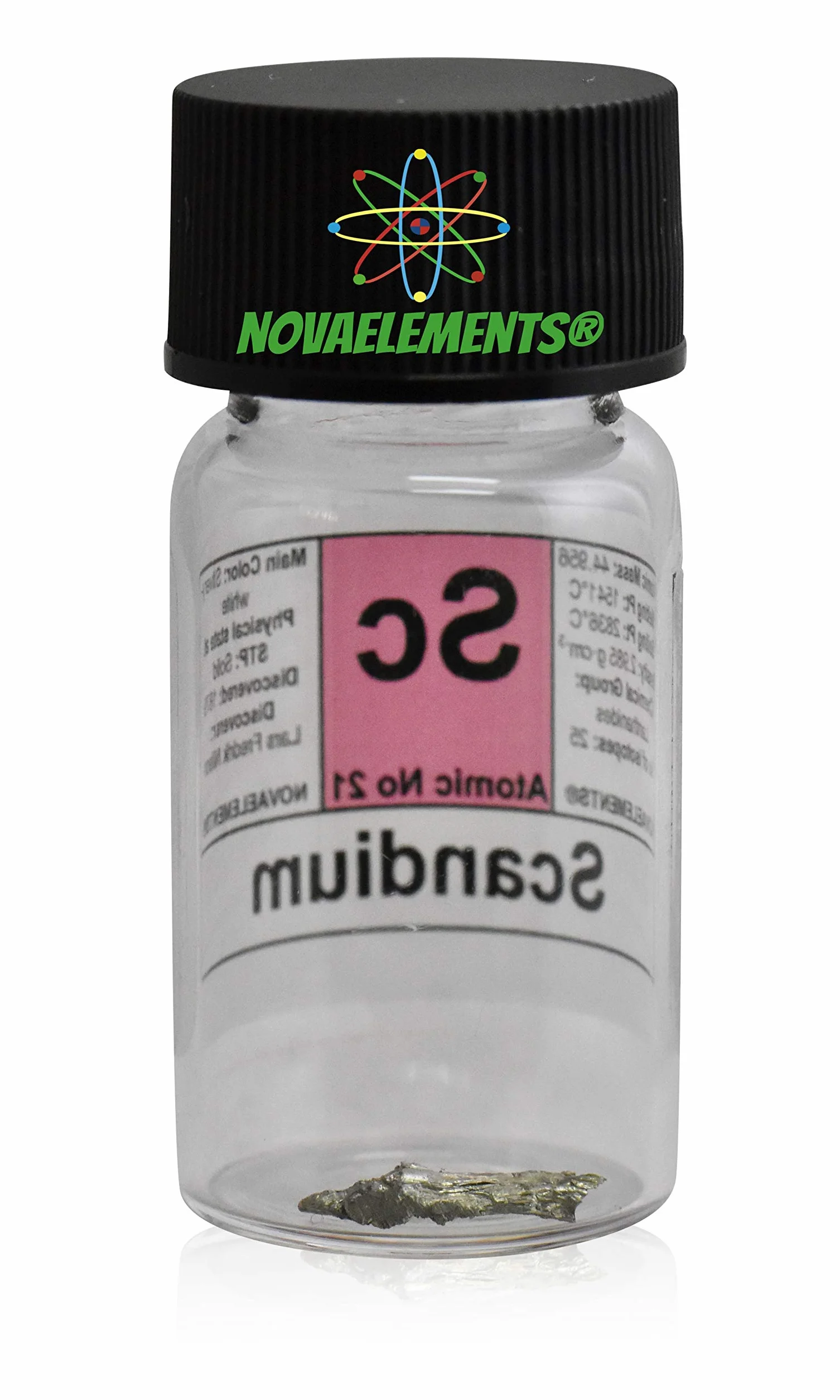 Scandio metalowy element 21 SC, 0,1 g, 99,99% w szklanej fiolce z metką